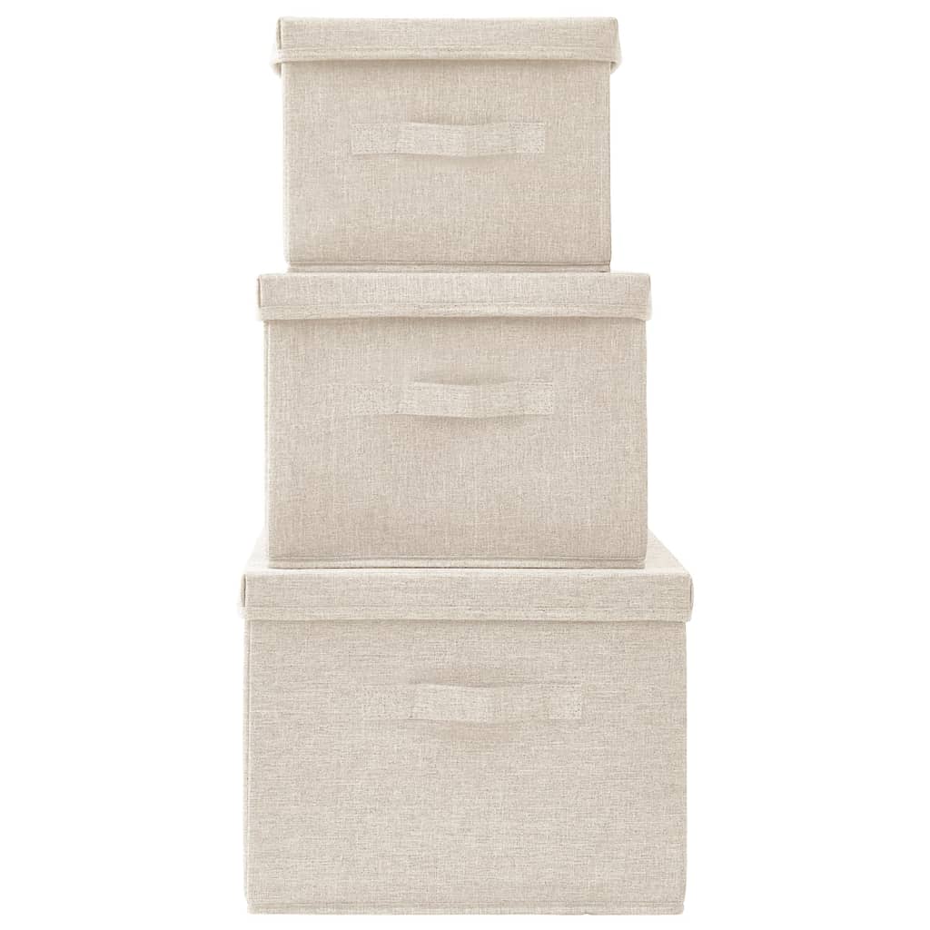 vidaXL Set cutii depozitare stivuibile, 3 buc., crem, țesătură vidaXL Set cutii depozitare stivuibile, 3 buc., crem, țesătură