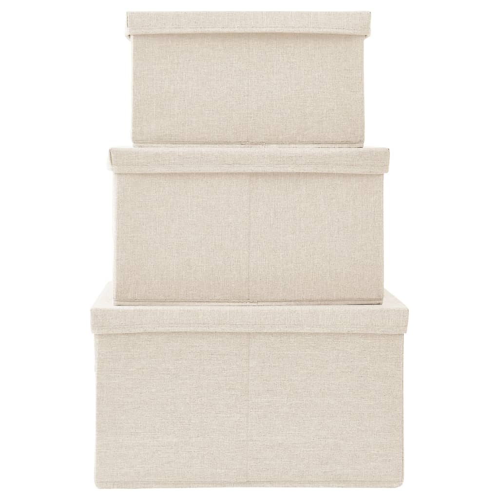 vidaXL Set cutii depozitare stivuibile, 3 buc., crem, țesătură vidaXL Set cutii depozitare stivuibile, 3 buc., crem, țesătură