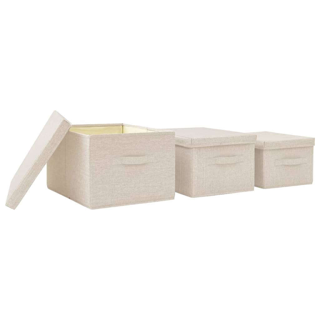 vidaXL Set cutii depozitare stivuibile, 3 buc., crem, țesătură vidaXL Set cutii depozitare stivuibile, 3 buc., crem, țesătură