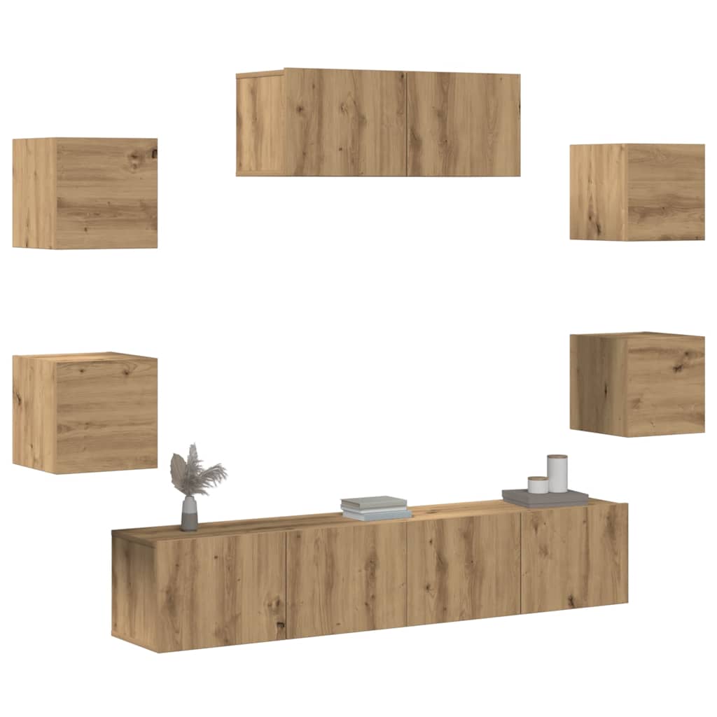 vidaXL Set dulap TV 7 piese Stejar Artisan montat pe perete vidaXL Set dulap TV 7 piese Stejar Artisan montat pe perete
