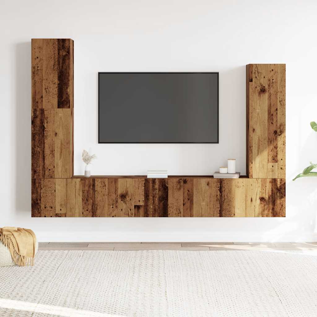 vidaXL Set dulap TV 4 piese montat pe perete lemn vechi lemn prelucrat vidaXL Set dulap TV 4 piese montat pe perete lemn vechi lemn prelucrat