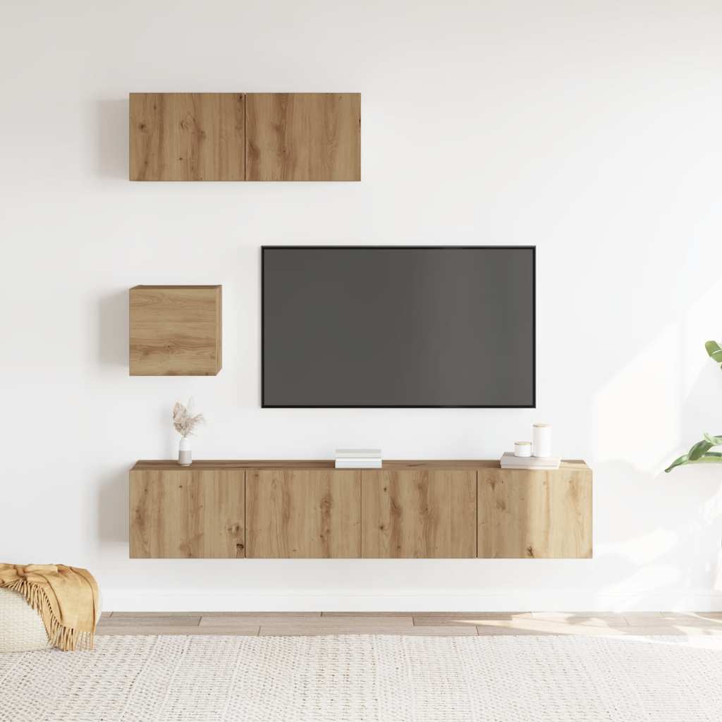 vidaXL Set dulap TV 4 piese montat pe perete Stejar artizanal vidaXL Set dulap TV 4 piese montat pe perete Stejar artizanal