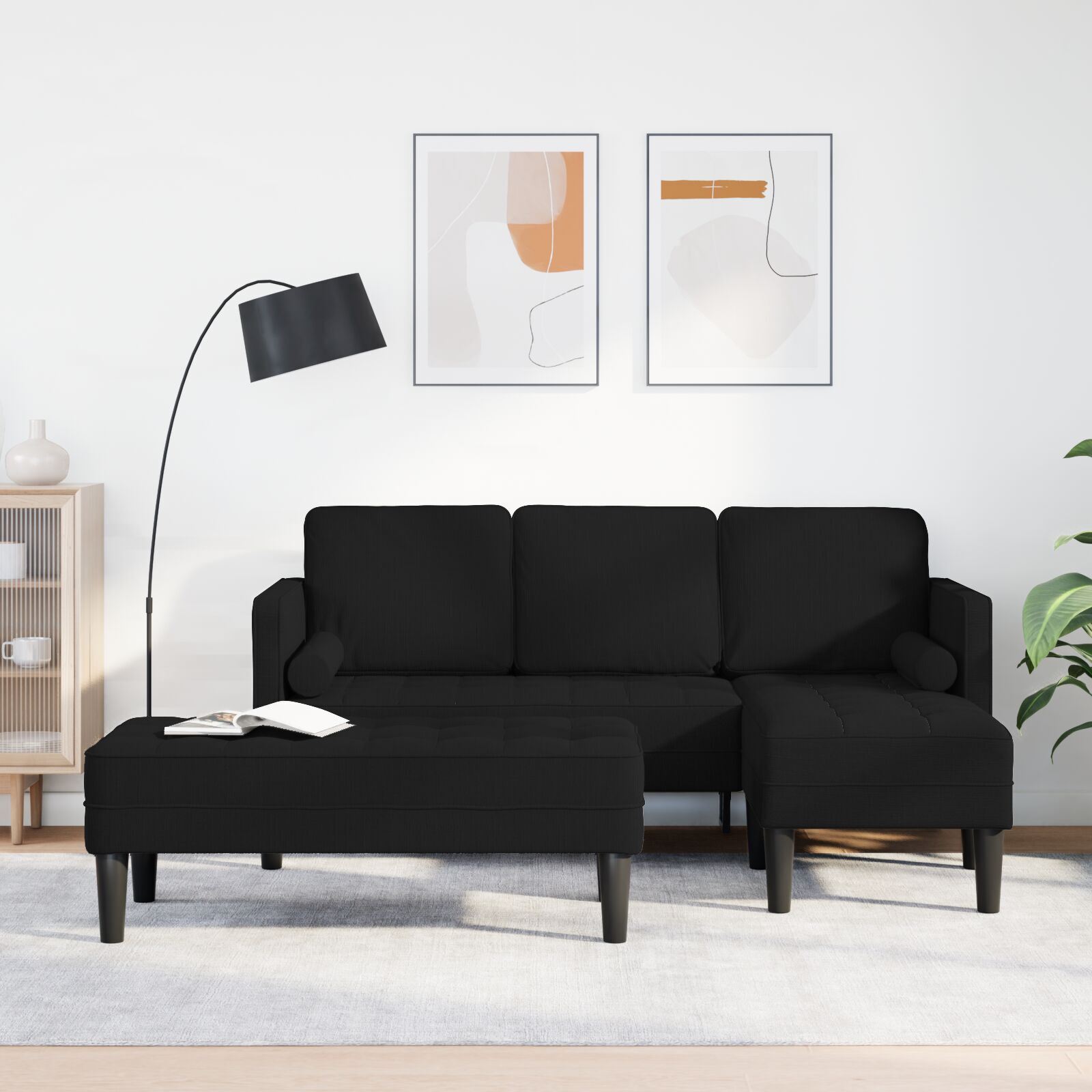 vidaXL Set de canapea 2 pcs Negru 173 x 131 x 67 cm țesătură vidaXL Set de canapea 2 pcs Negru 173 x 131 x 67 cm țesătură