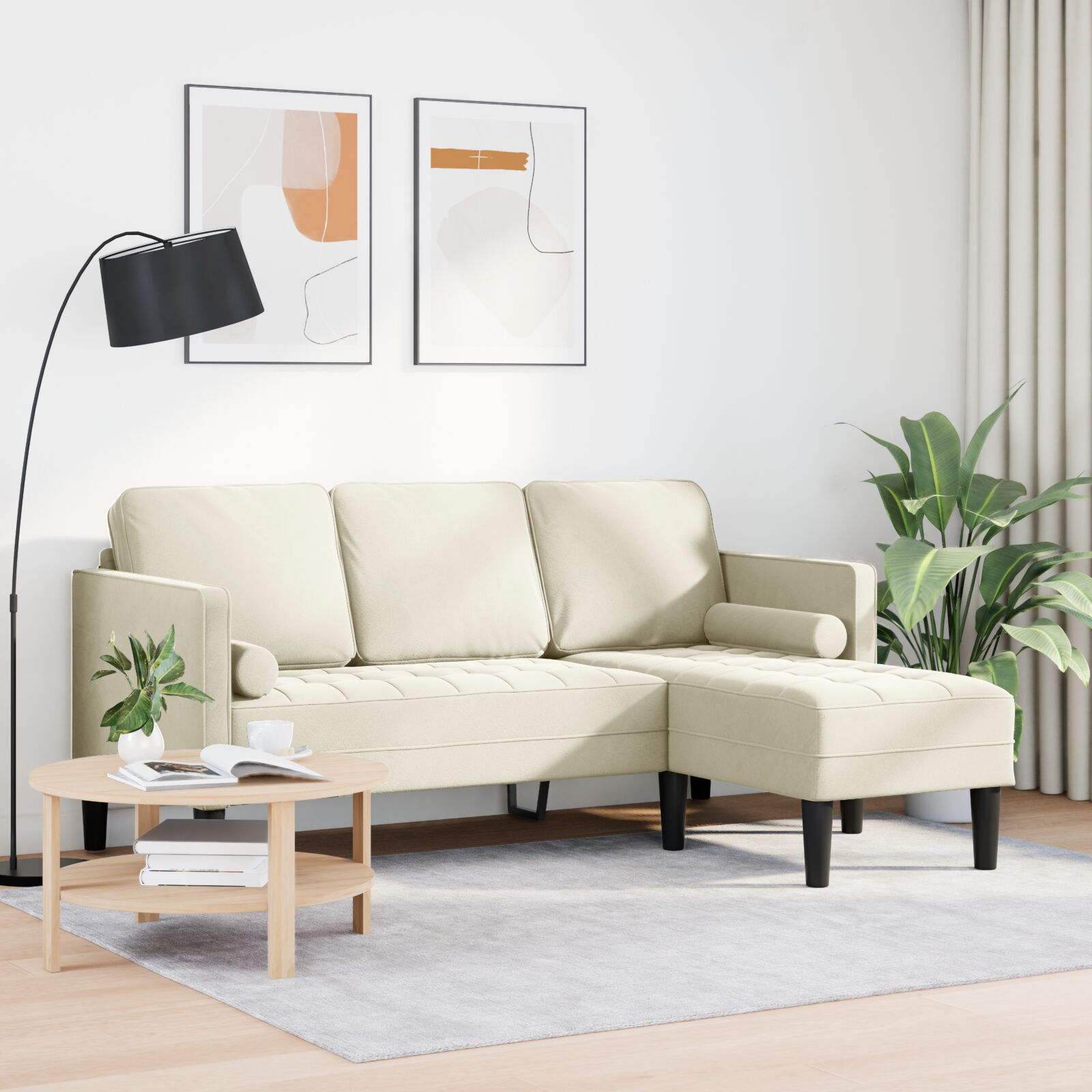 Sofa de Grădină vidaXL cu Bancă și Perne în Formă de L din Catifea Crem Sofa de Grădină vidaXL cu Bancă și Perne în Formă de L din Catifea Crem
