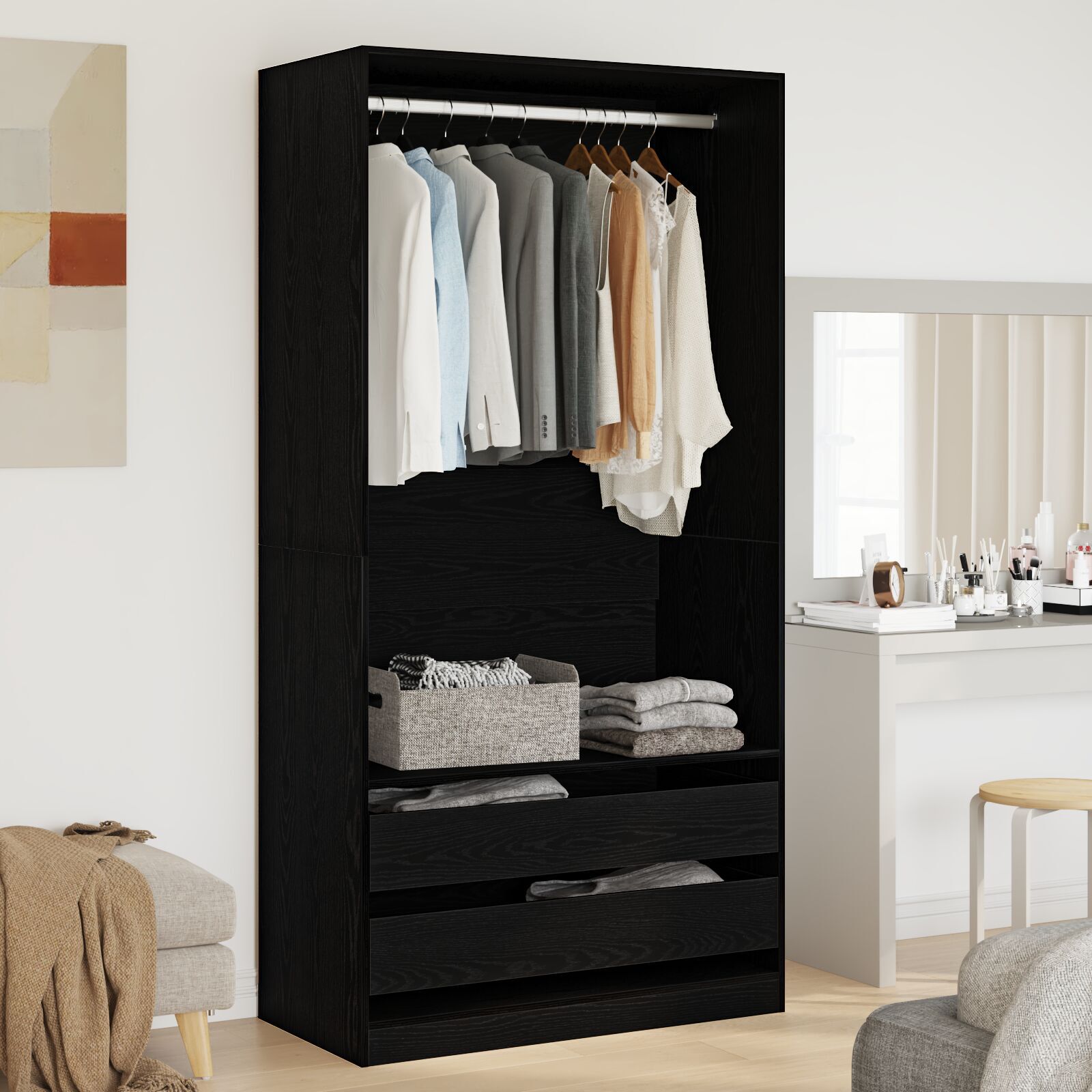 vidaXL <strong> Dulap Negru din Stejar</strong> - 100 x 50 x 200 cm - Fabricat din Lemn Prelucrat vidaXL <strong> Dulap Negru din Stejar</strong> - 100 x 50 x 200 cm - Fabricat din Lemn Prelucrat