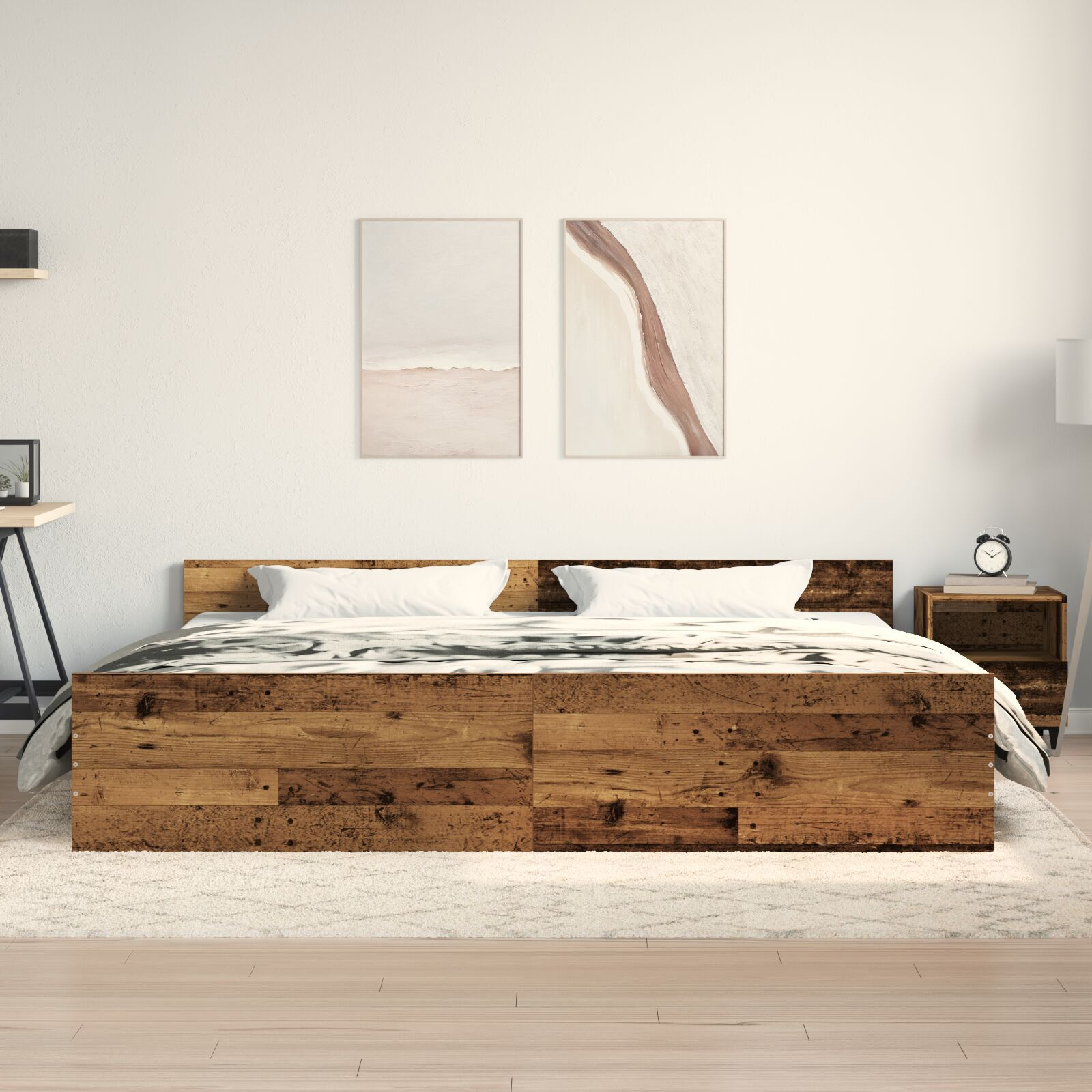 vidaXL Cadru de pat cu headboard Lemn vechi 200 x 200 cm Lemn compozit vidaXL Cadru de pat cu headboard Lemn vechi 200 x 200 cm Lemn compozit