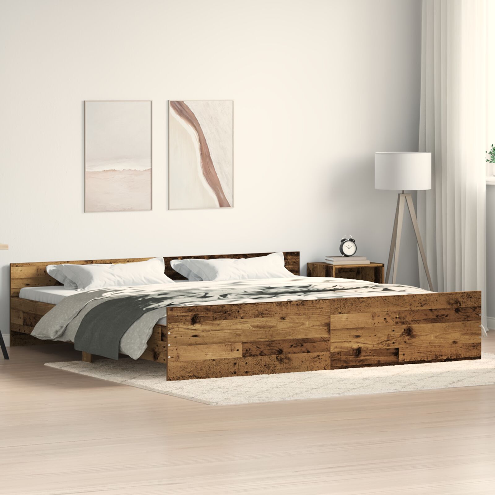 vidaXL Cadru de pat cu headboard Lemn vechi 200 x 200 cm Lemn compozit vidaXL Cadru de pat cu headboard Lemn vechi 200 x 200 cm Lemn compozit