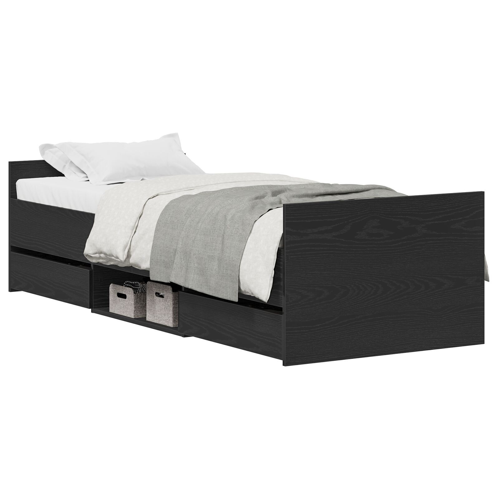 vidaXL Cadru de pat cu sertar Stejar negru 75 x 190 cm Lemn compozit