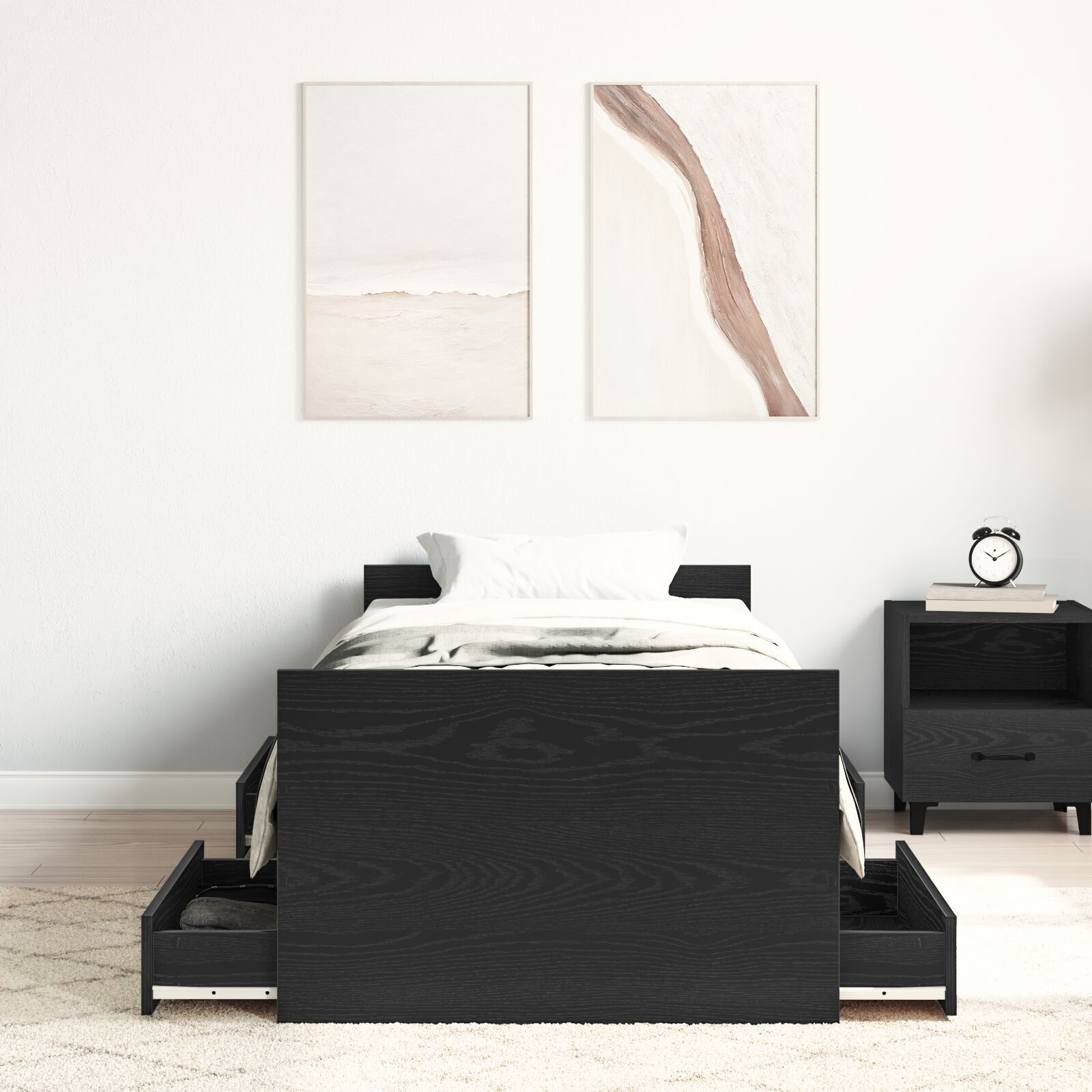 vidaXL Cadru de pat cu sertar Stejar negru 75 x 190 cm Lemn compozit