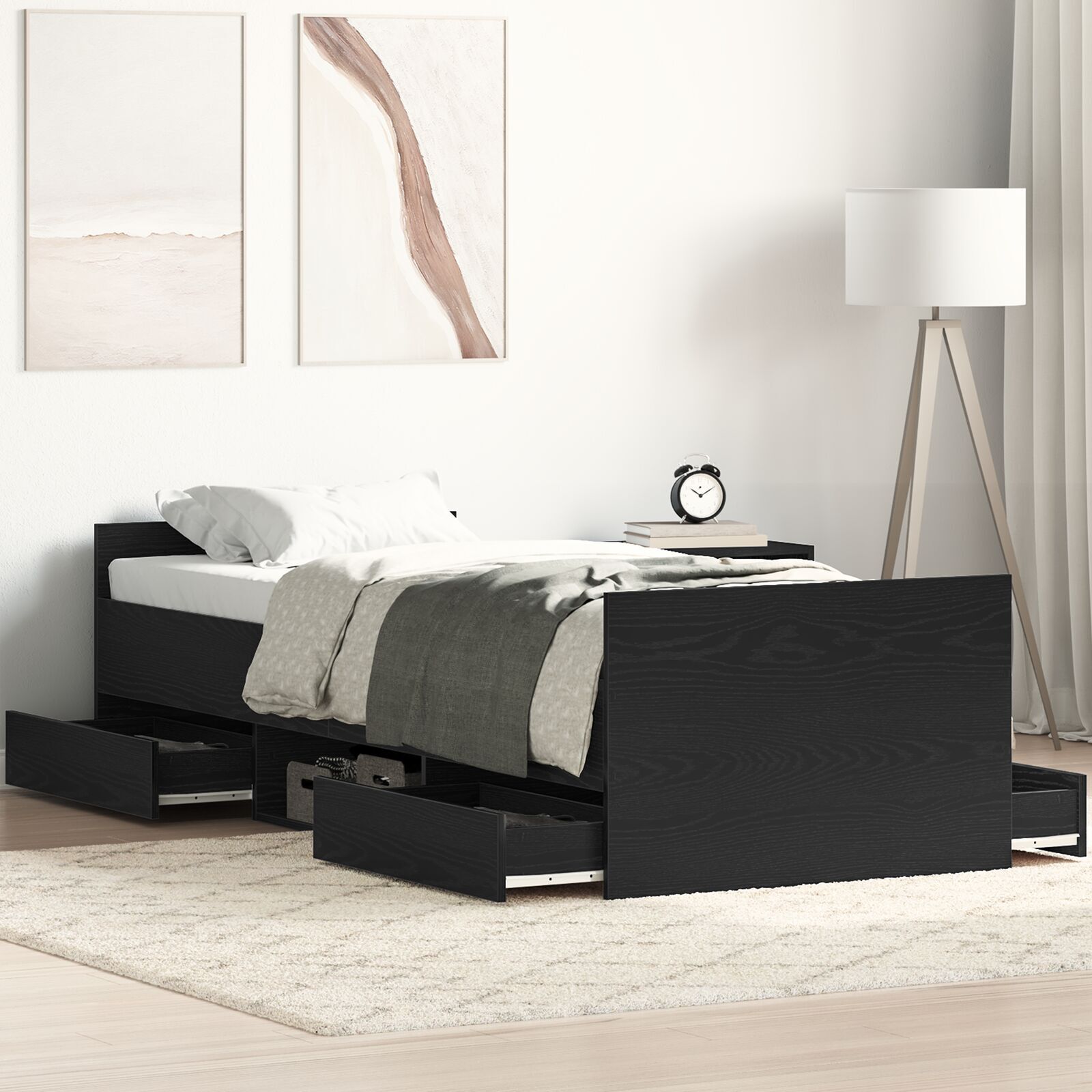 vidaXL Cadru de pat cu sertar Stejar negru 75 x 190 cm Lemn compozit