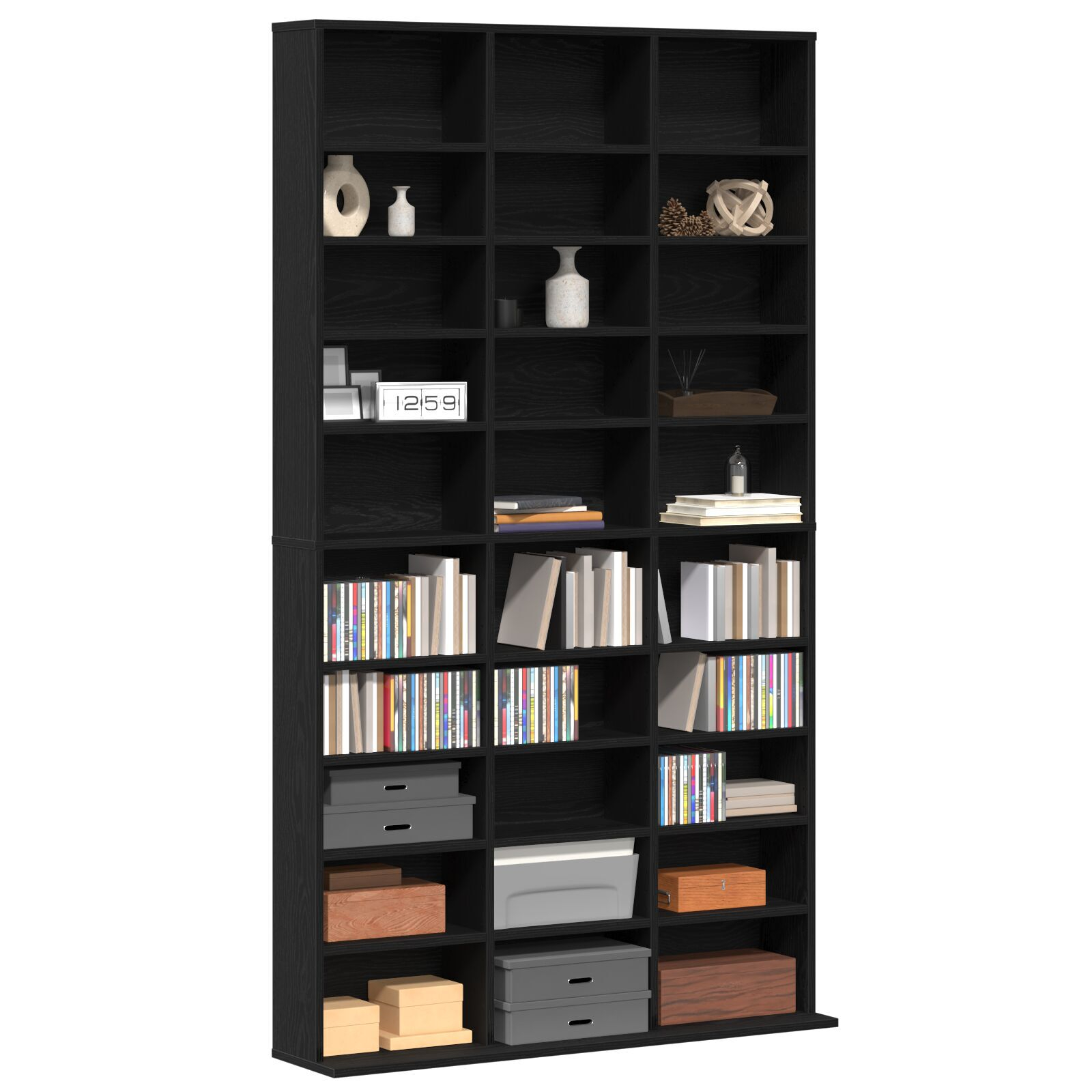 vidaXL Dulap CD-uri, stejar negru, 101x23x177,5 cm, lemn prelucrat