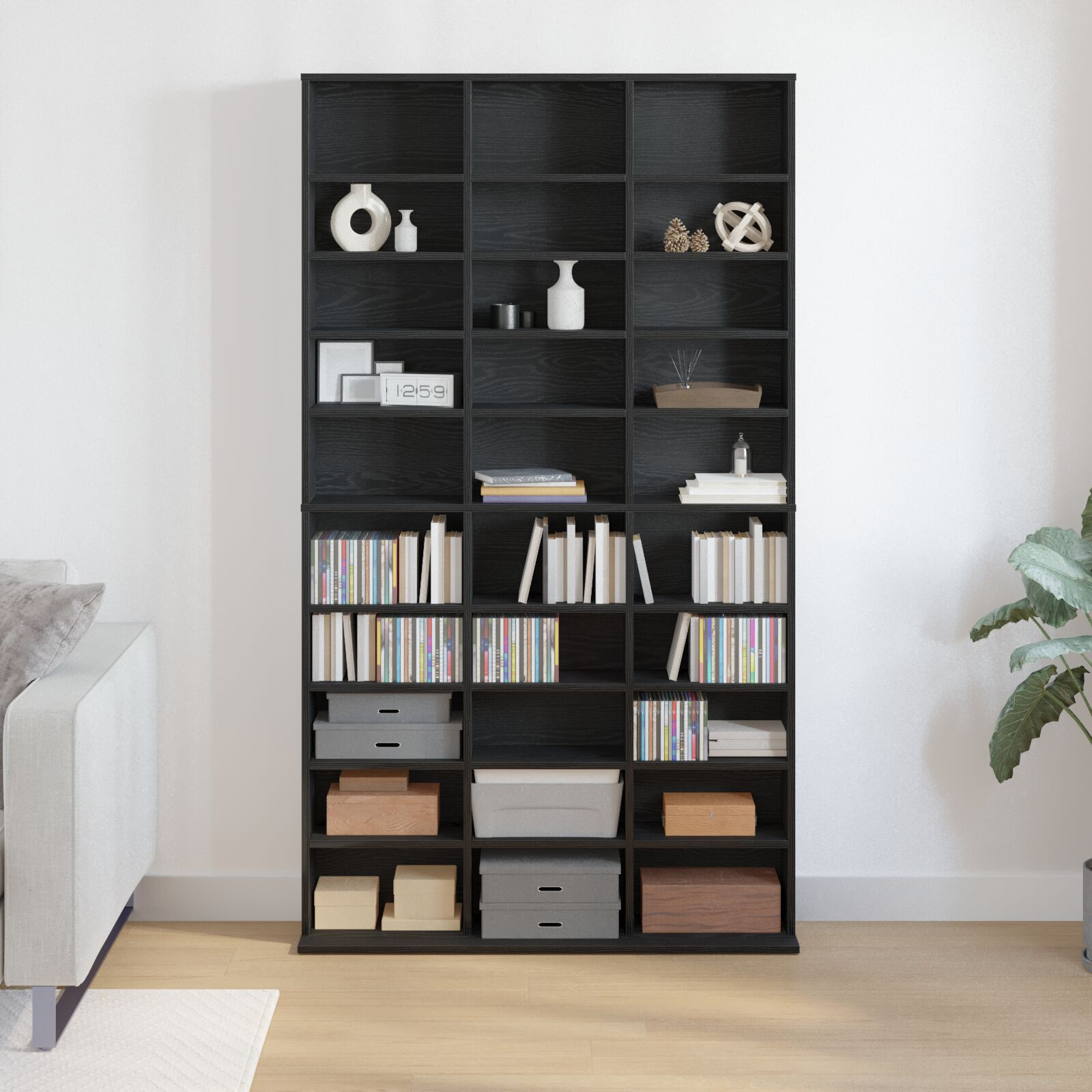 vidaXL Dulap CD-uri, stejar negru, 101x23x177,5 cm, lemn prelucrat