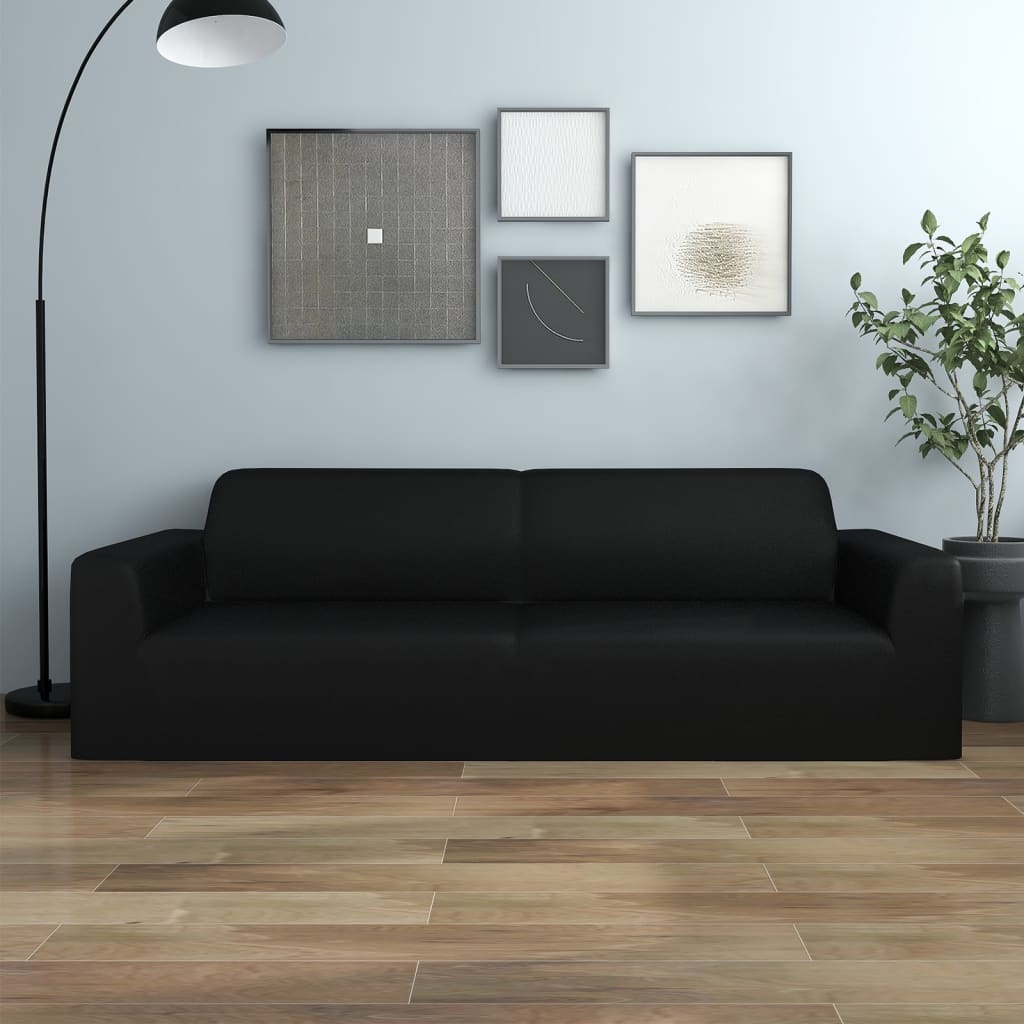 vidaXL Husă elastică pentru canapea cu 3 locuri poliester jersey negru vidaXL Husă elastică pentru canapea cu 3 locuri poliester jersey negru