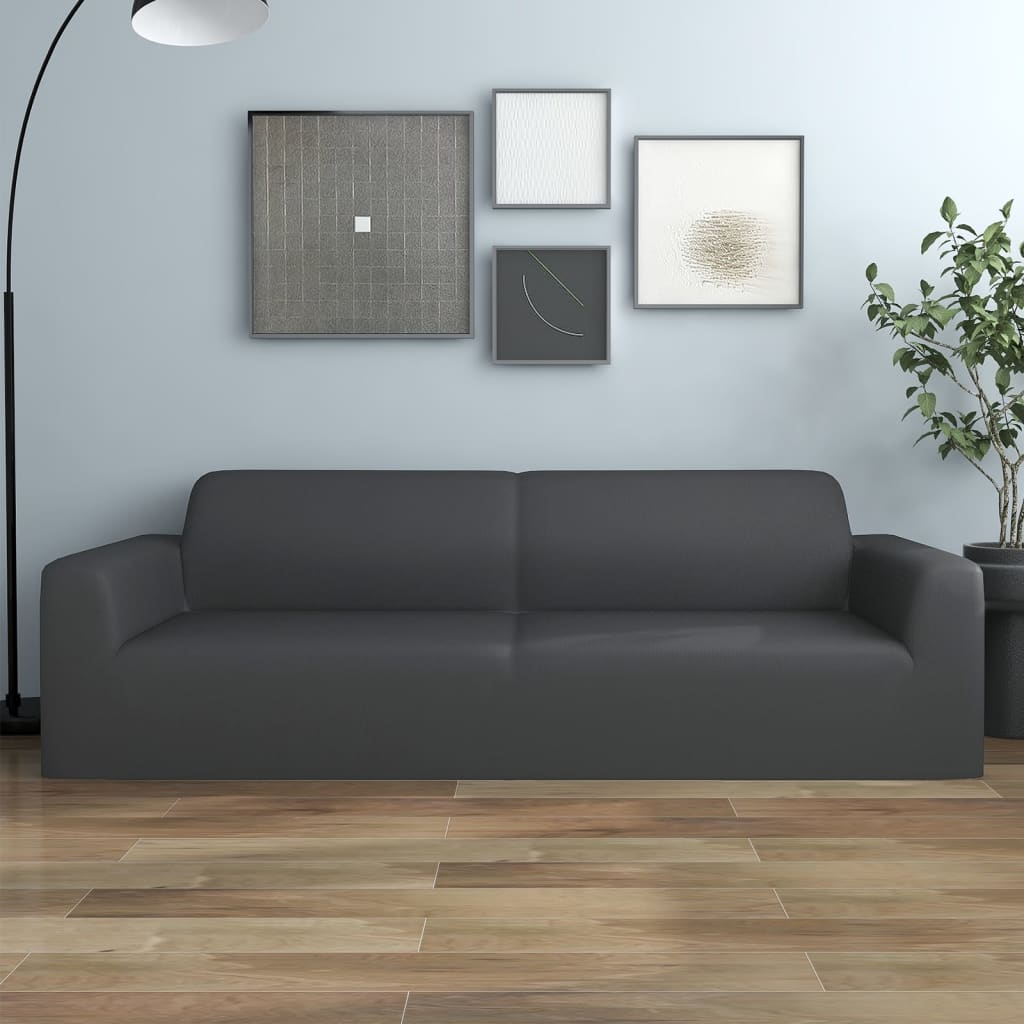 vidaXL Husă elastică pentru canapea 3 locuri poliester jersey antracit vidaXL Husă elastică pentru canapea 3 locuri poliester jersey antracit