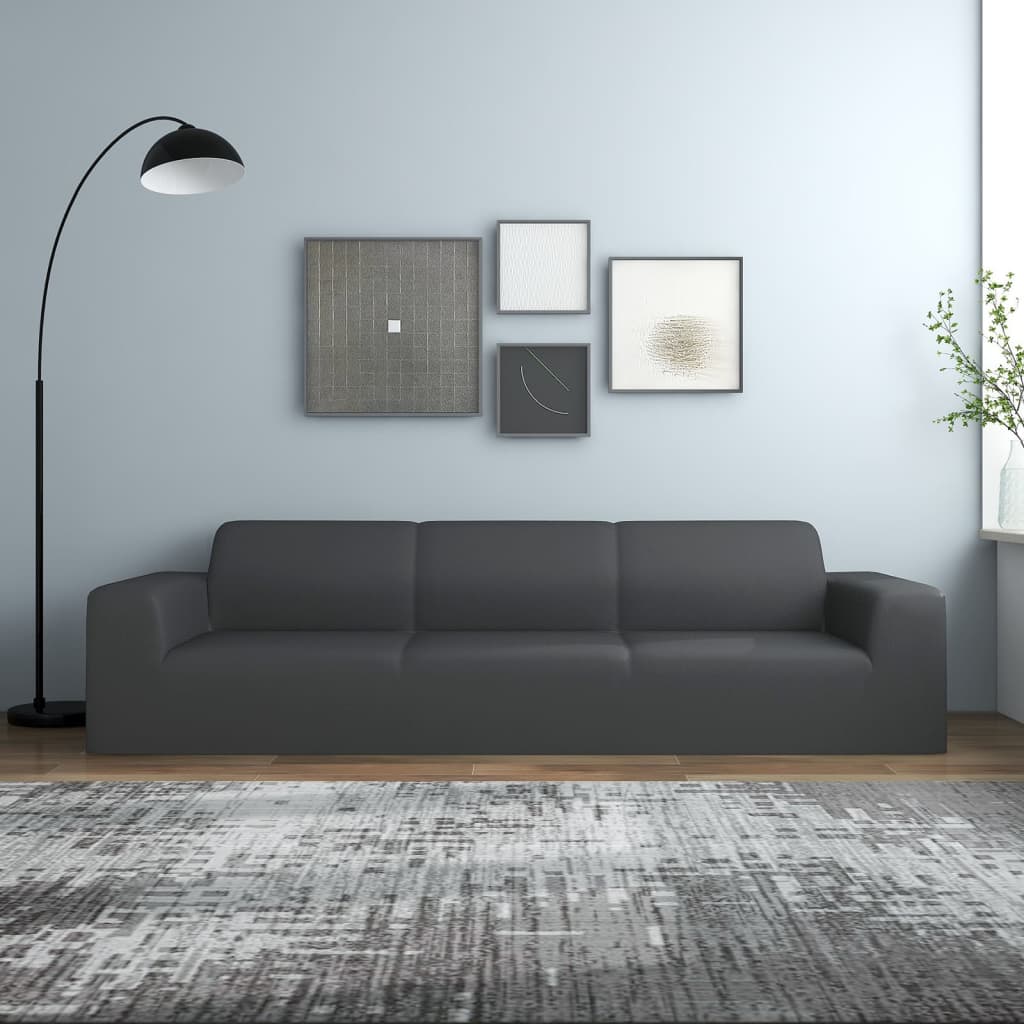 vidaXL Husă elastică pentru canapea 4 locuri poliester jersey antracit vidaXL Husă elastică pentru canapea 4 locuri poliester jersey antracit