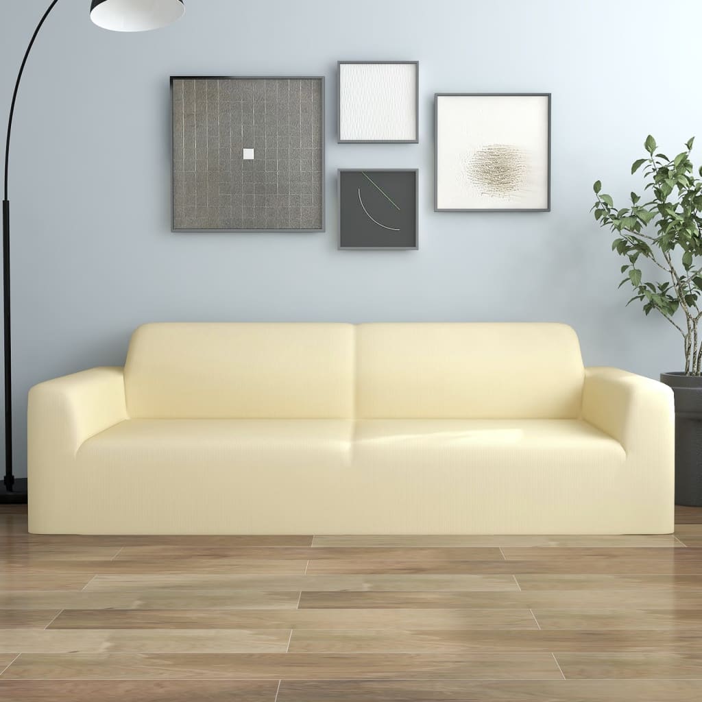 vidaXL Husă elastică pentru canapea cu 3 locuri poliester jersey crem vidaXL Husă elastică pentru canapea cu 3 locuri poliester jersey crem