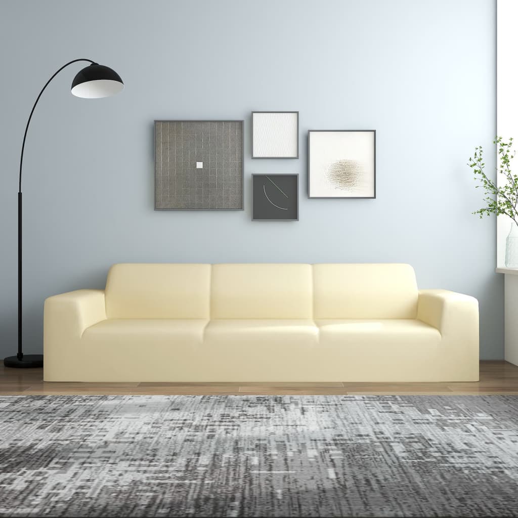 vidaXL Husă elastică pentru canapea cu 4 locuri poliester jersey crem vidaXL Husă elastică pentru canapea cu 4 locuri poliester jersey crem