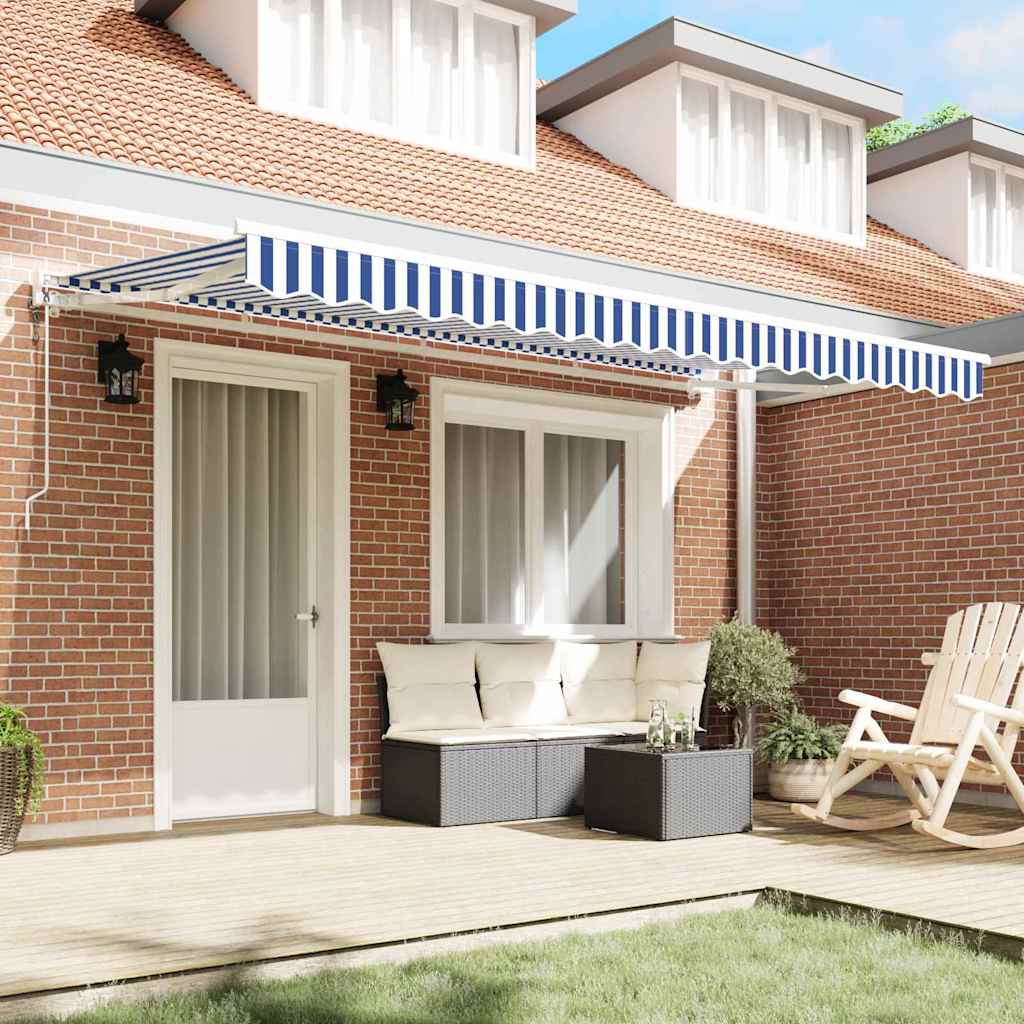 vidaXL Cortina Retractabilă Manual Albastru și Alb 350x200 cm țesătură vidaXL Cortina Retractabilă Manual Albastru și Alb 350x200 cm țesătură