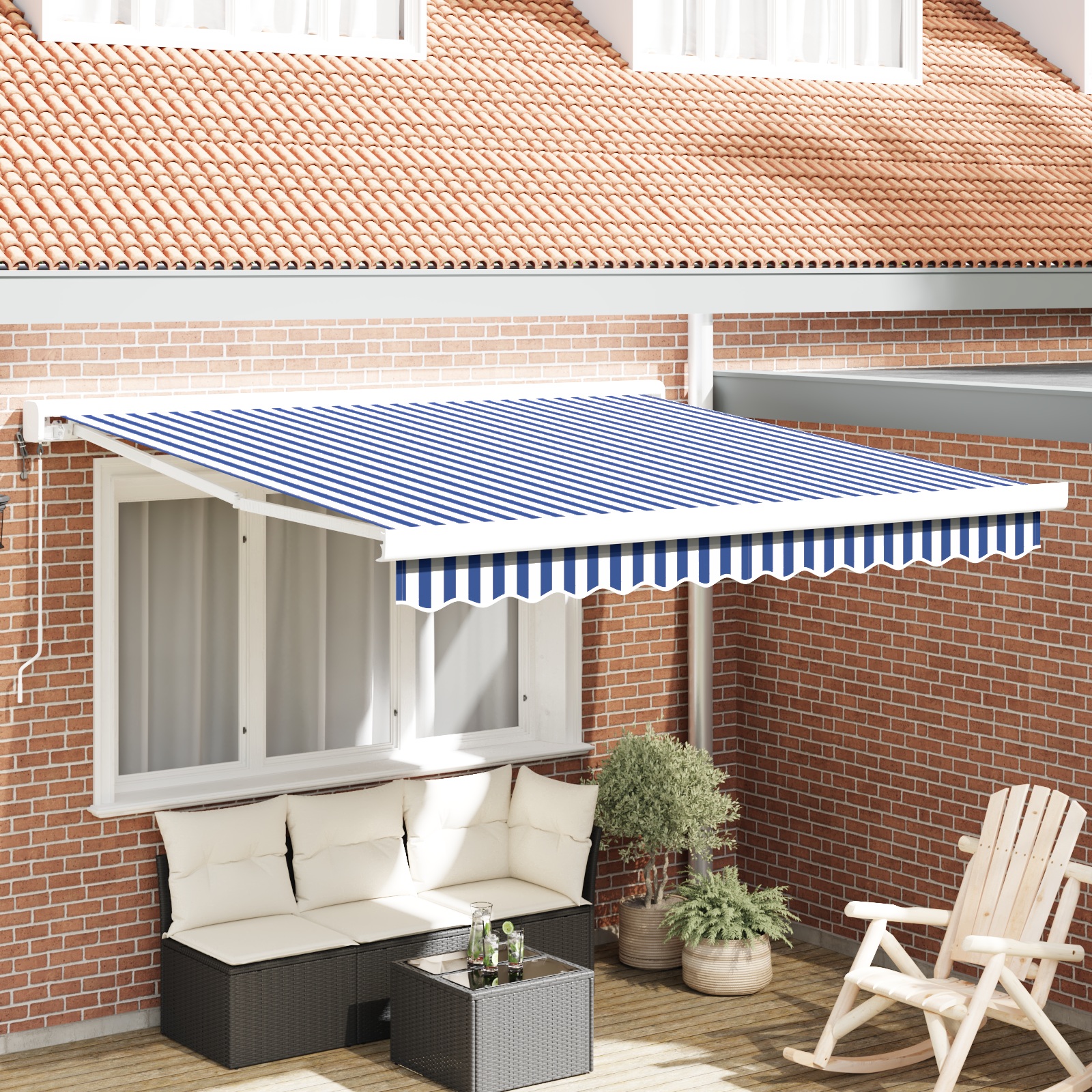 vidaXL Cortina Retractabilă Manual Albastru și alb 300 x 250 cm vidaXL Cortina Retractabilă Manual Albastru și alb 300 x 250 cm