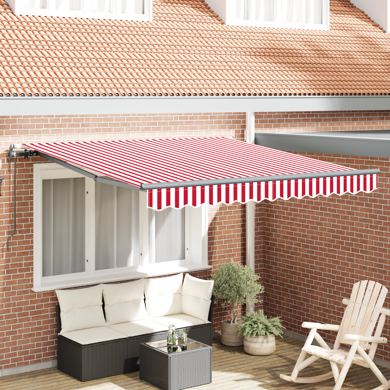 vidaXL Cortina Retractabilă Roșu și Alb 300 x 250 cm
