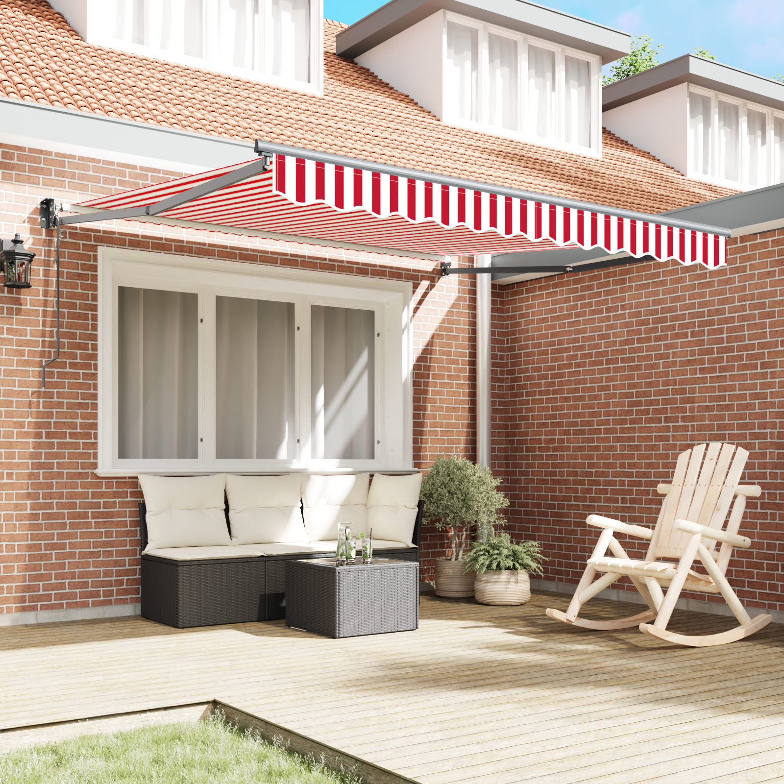 vidaXL Markiza retractabilă automată roșie și albă 300x250 cm
