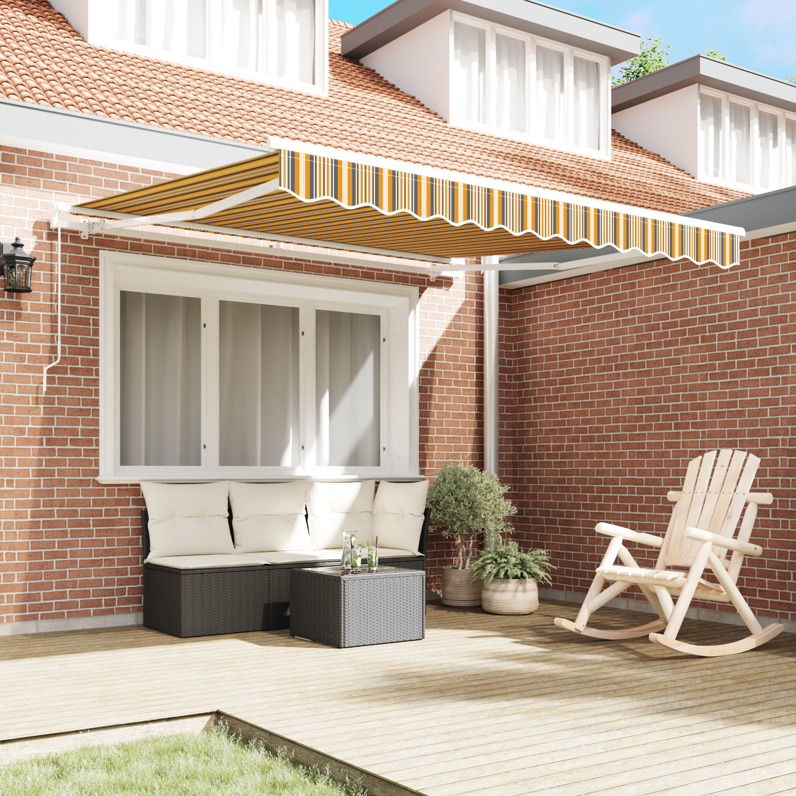 vidaXL Copertină Manuală Retractabilă Dungi Multicolore 300 x 250 cm vidaXL Copertină Manuală Retractabilă Dungi Multicolore 300 x 250 cm
