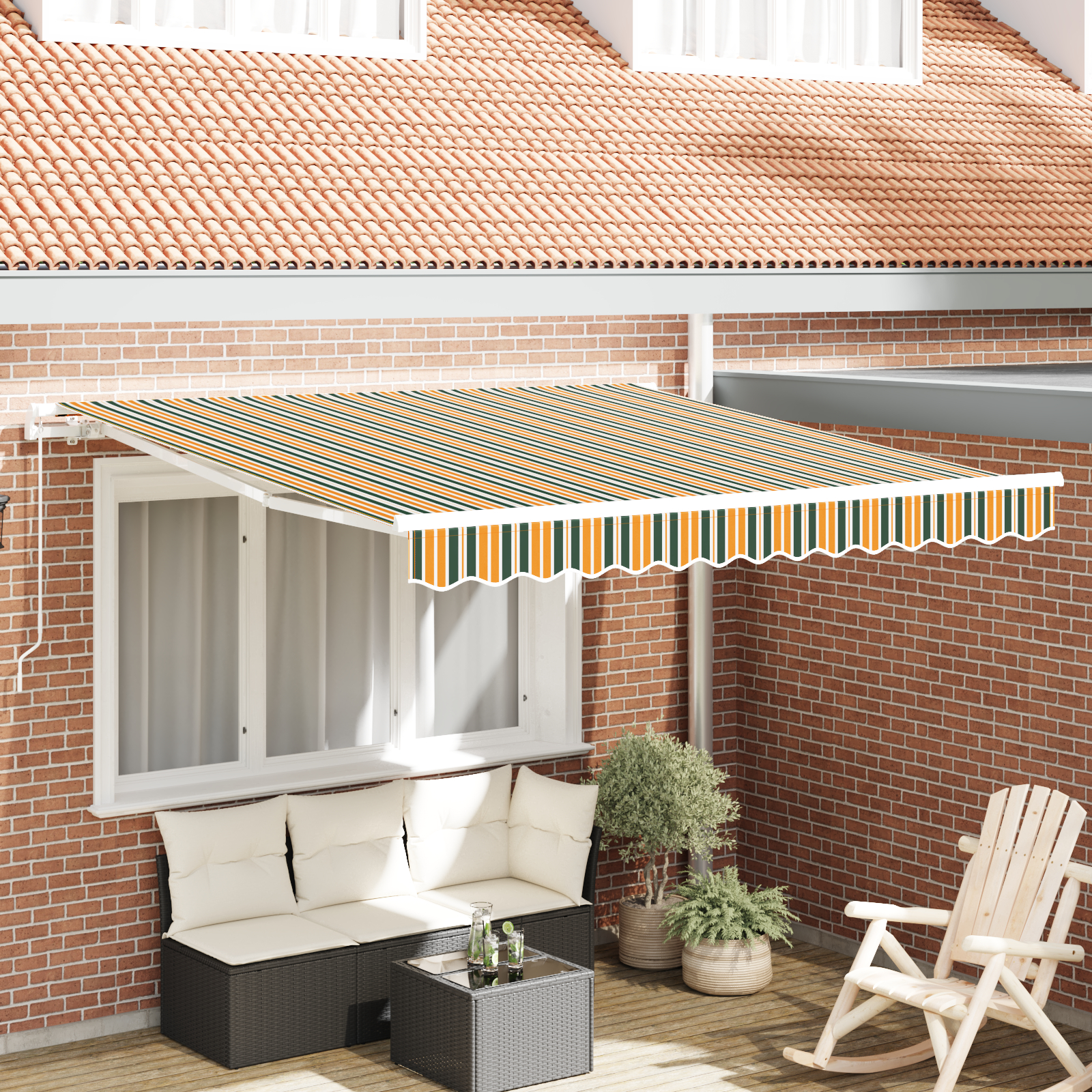 vidaXL Pergolă retractabilă manuală verde și galben, 300x250 cm vidaXL Pergolă retractabilă manuală verde și galben, 300x250 cm