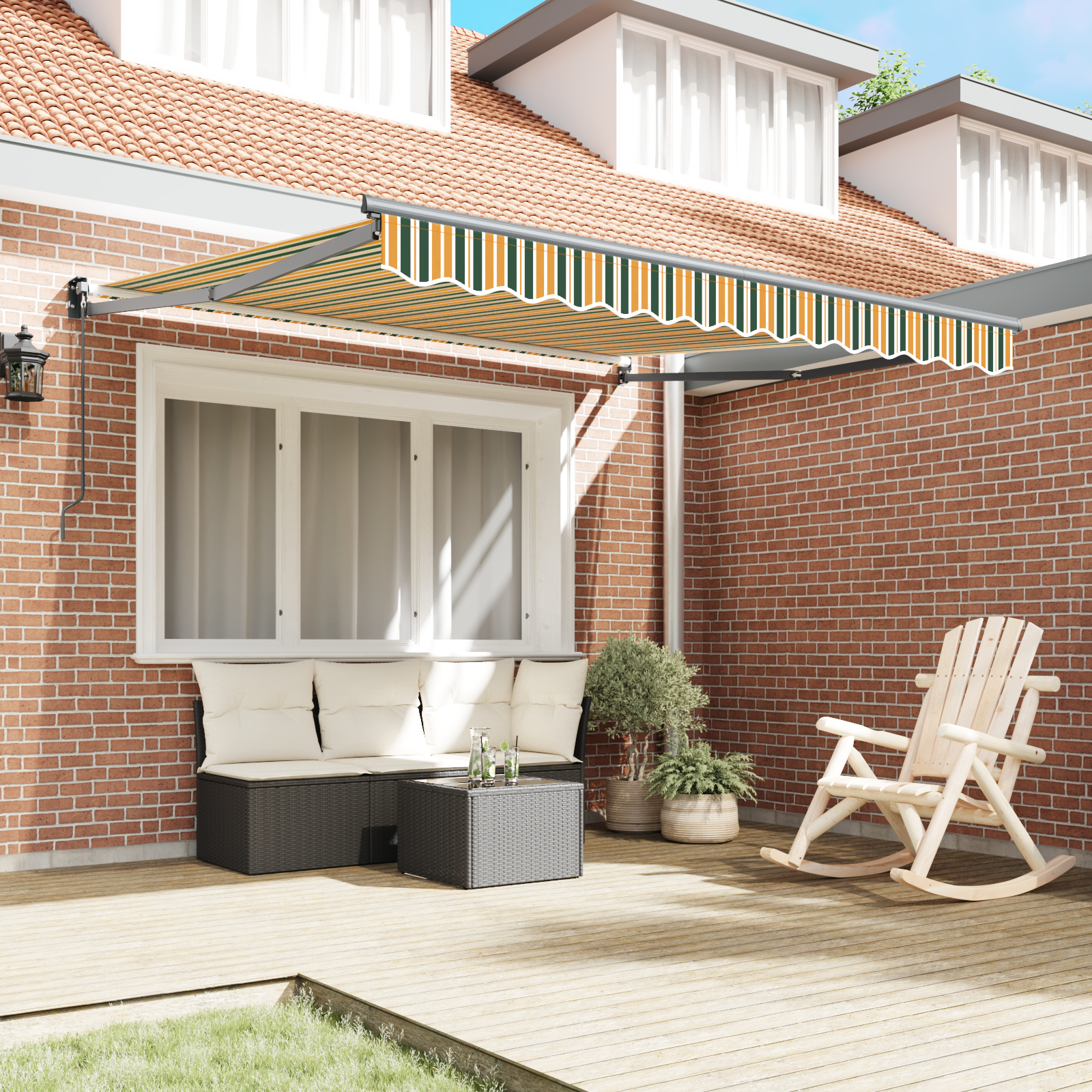 vidaXL Pătură Retractabilă Manuală Verde și Galben 300 x 250 cm vidaXL Pătură Retractabilă Manuală Verde și Galben 300 x 250 cm