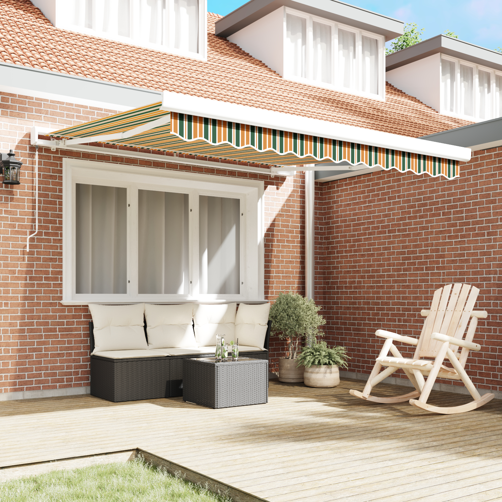Marchiza Manuală Retractabilă vidaXL Verde și Galben 300x250 cm Marchiza Manuală Retractabilă vidaXL Verde și Galben 300x250 cm