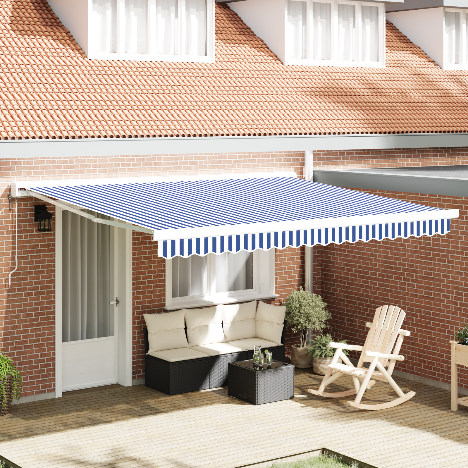 vidaXL Cortina Retractabilă Albastru și Alb 350 x 250 cm