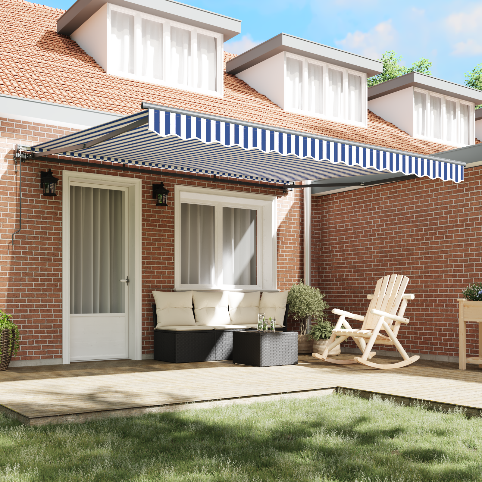 vidaXL Cortina Retractabilă Manual Albastru și alb 350 x 250 cm vidaXL Cortina Retractabilă Manual Albastru și alb 350 x 250 cm