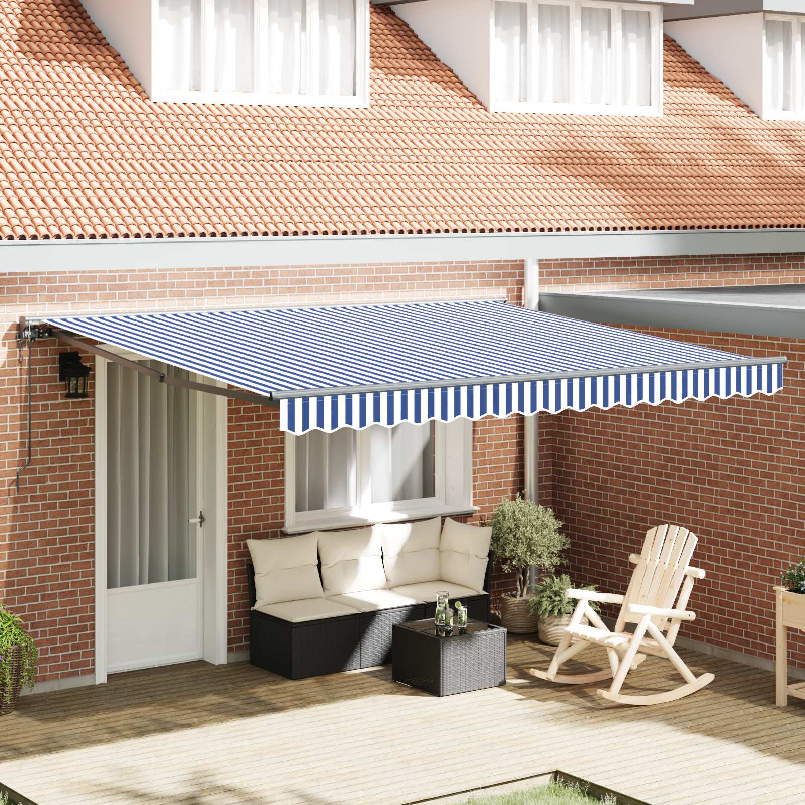 vidaXL Cortina Retractabilă Manual Albastru și alb 350 x 250 cm vidaXL Cortina Retractabilă Manual Albastru și alb 350 x 250 cm