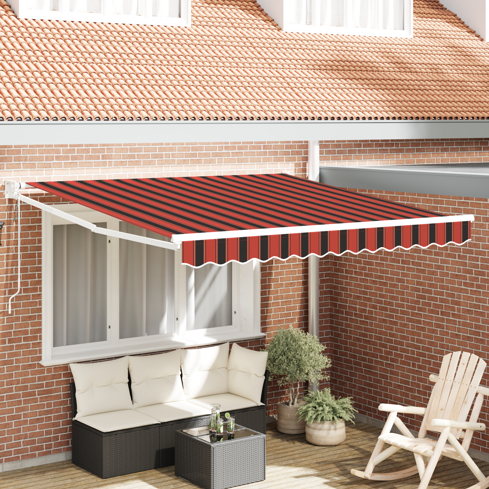 vidaXL Umbrelă Retractabilă Automată Portocalie și Maro 350x250 cm