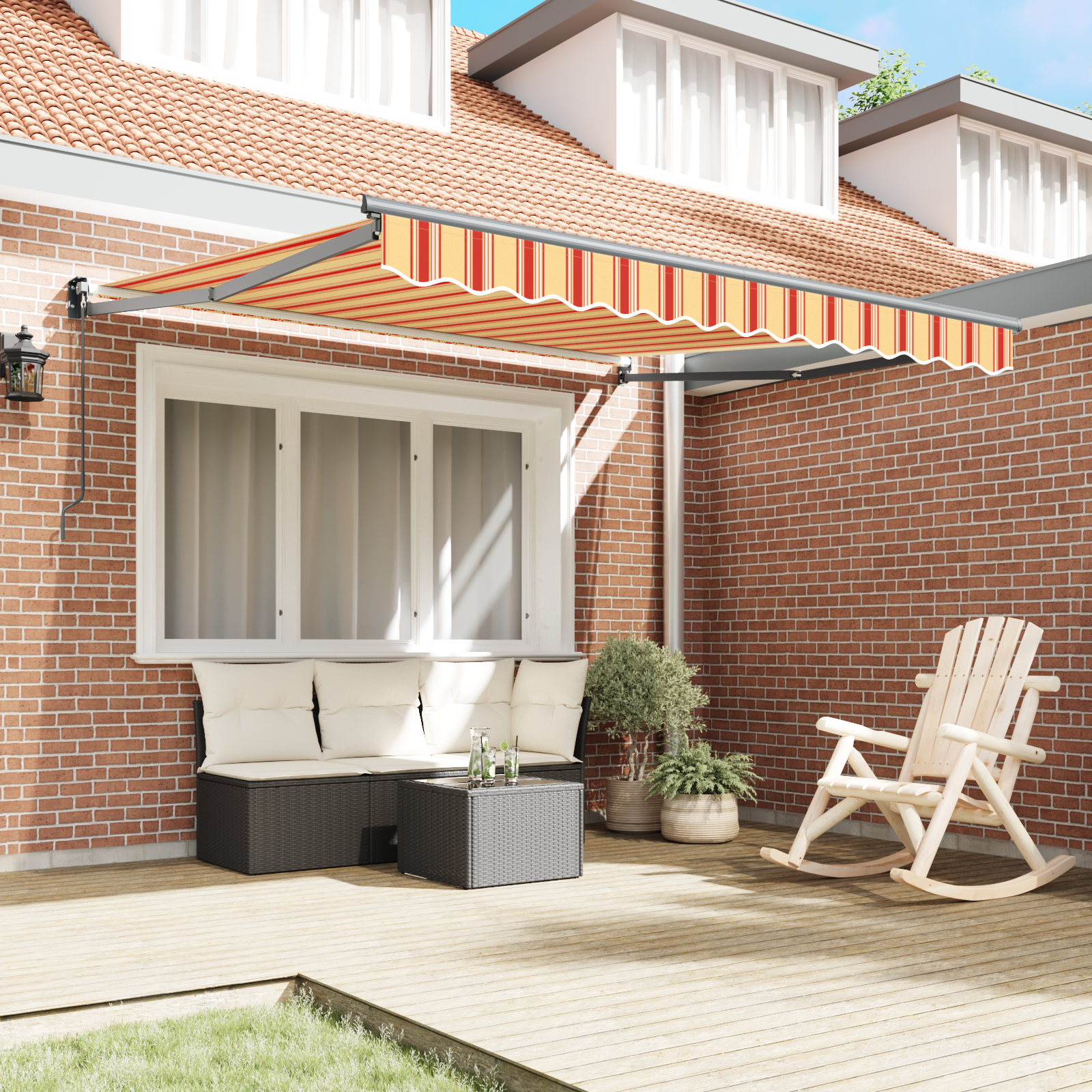vidaXL Umbrela retracabilă manuală portocalie și roșie, 350x250 cm