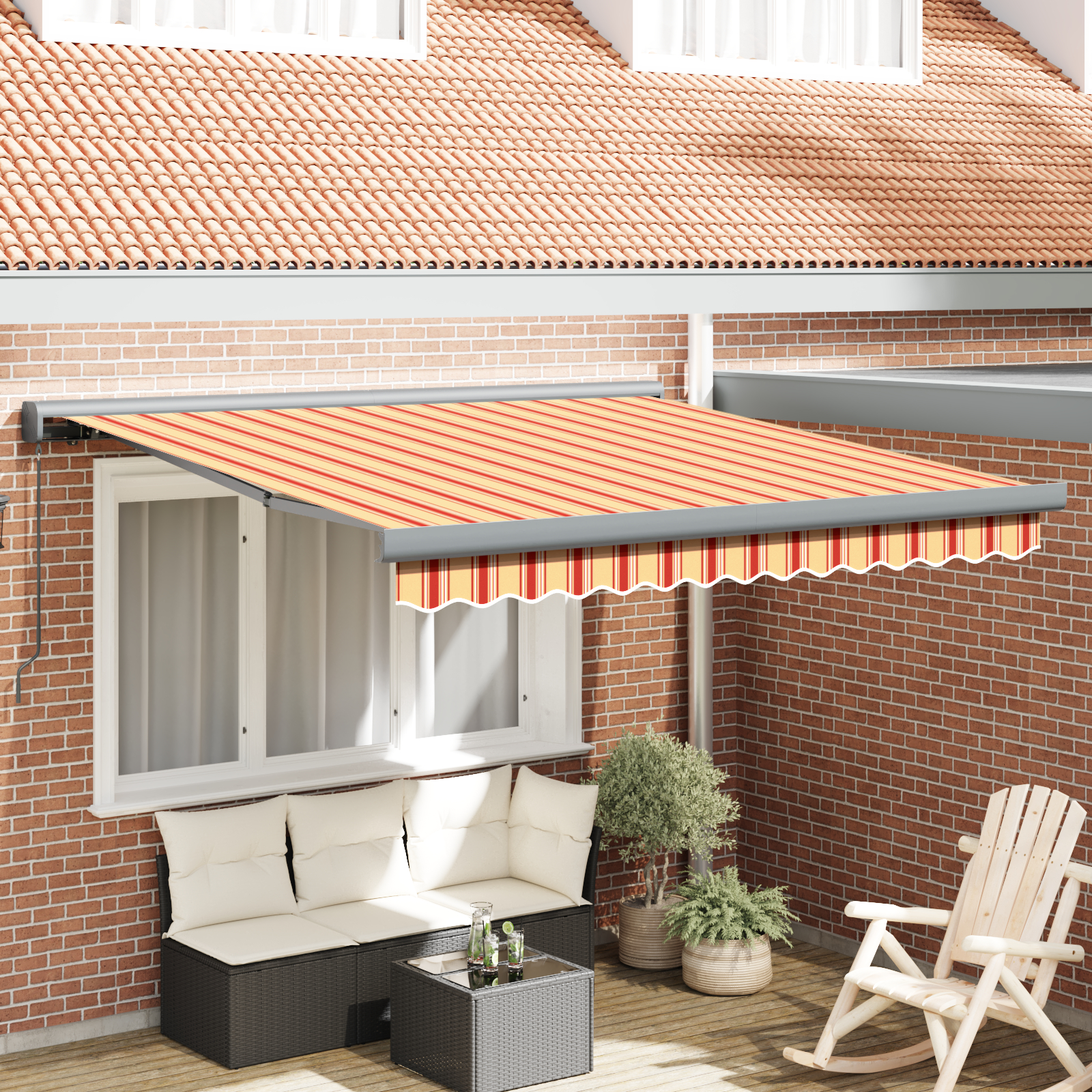 vidaXL Awning retractabil manual - Galben și portocaliu 350x250 cm vidaXL Awning retractabil manual - Galben și portocaliu 350x250 cm