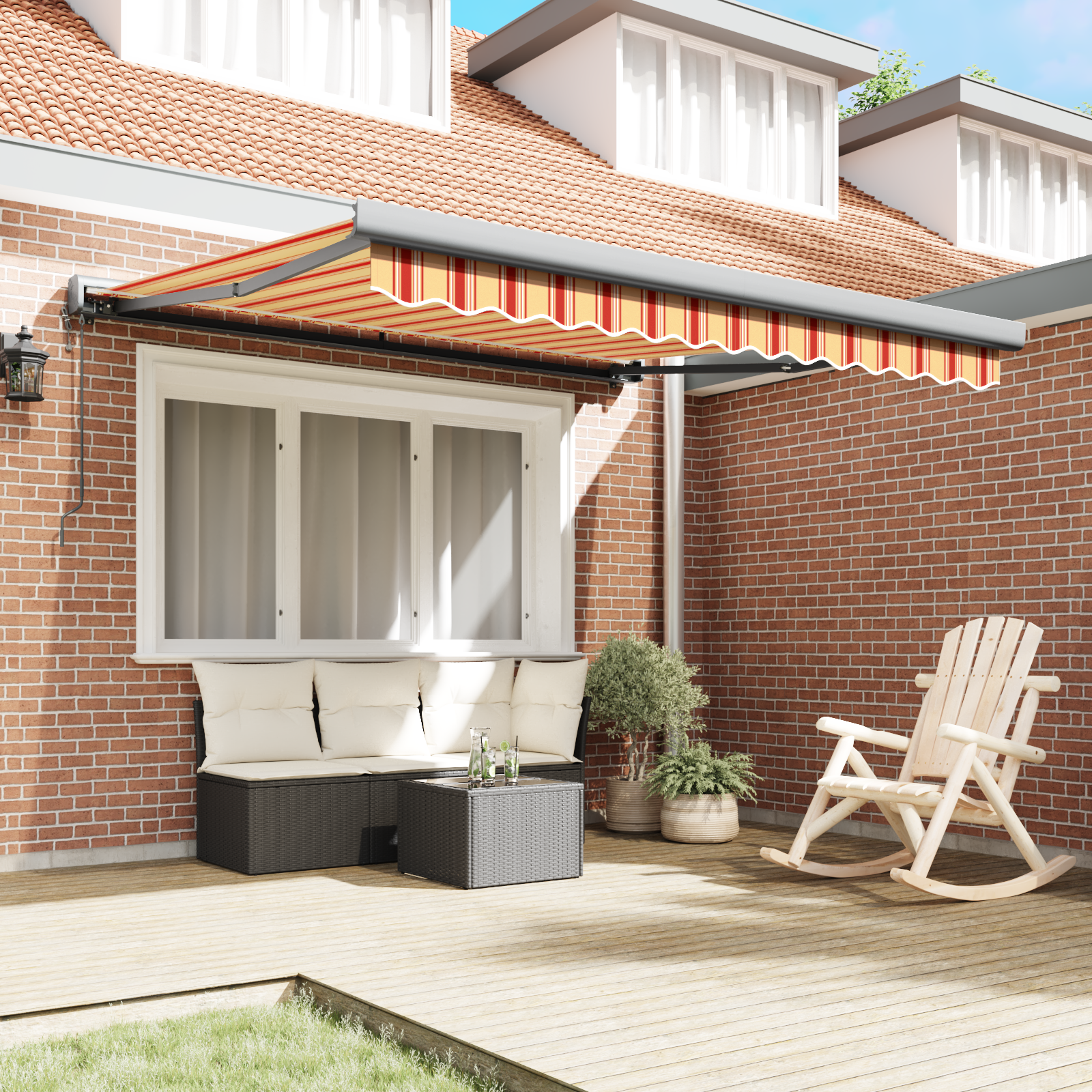 vidaXL Paravan de soare retractabil , galben și portocaliu, 350 x 250 cm vidaXL Paravan de soare retractabil , galben și portocaliu, 350 x 250 cm