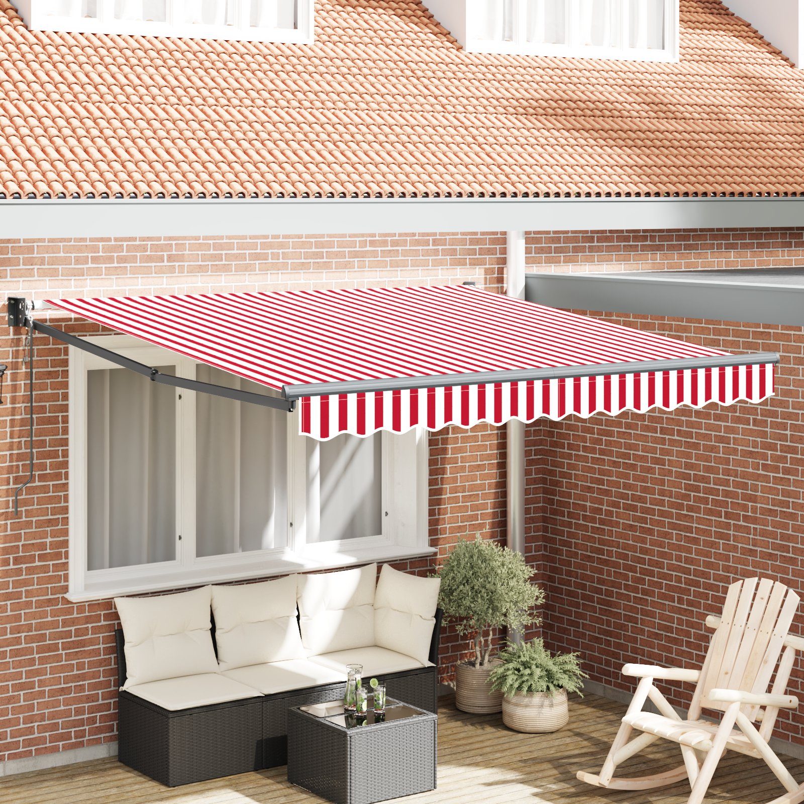 vidaXL Markiză Retractabilă Automată Dungi Roșii și Albe 350x250 cm