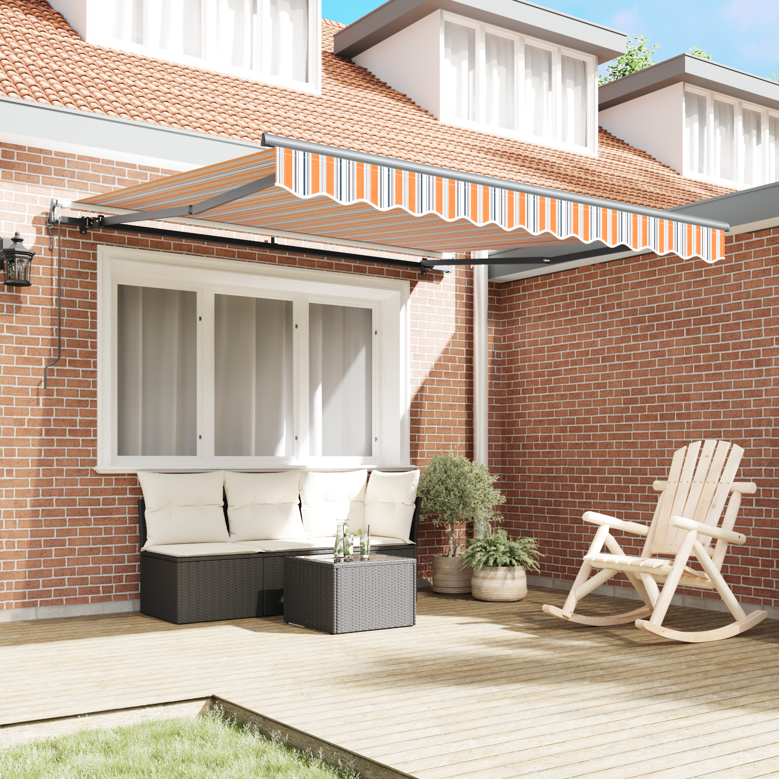 vidaXL Obrotnic retractabil automat cu dungi colorate, 350 x 250 cm vidaXL Obrotnic retractabil automat cu dungi colorate, 350 x 250 cm