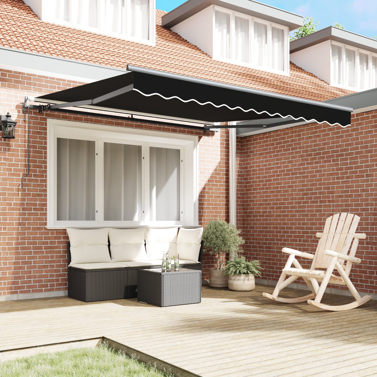vidaXL Obra de soare retractabilă automată Negru 350x250 cm