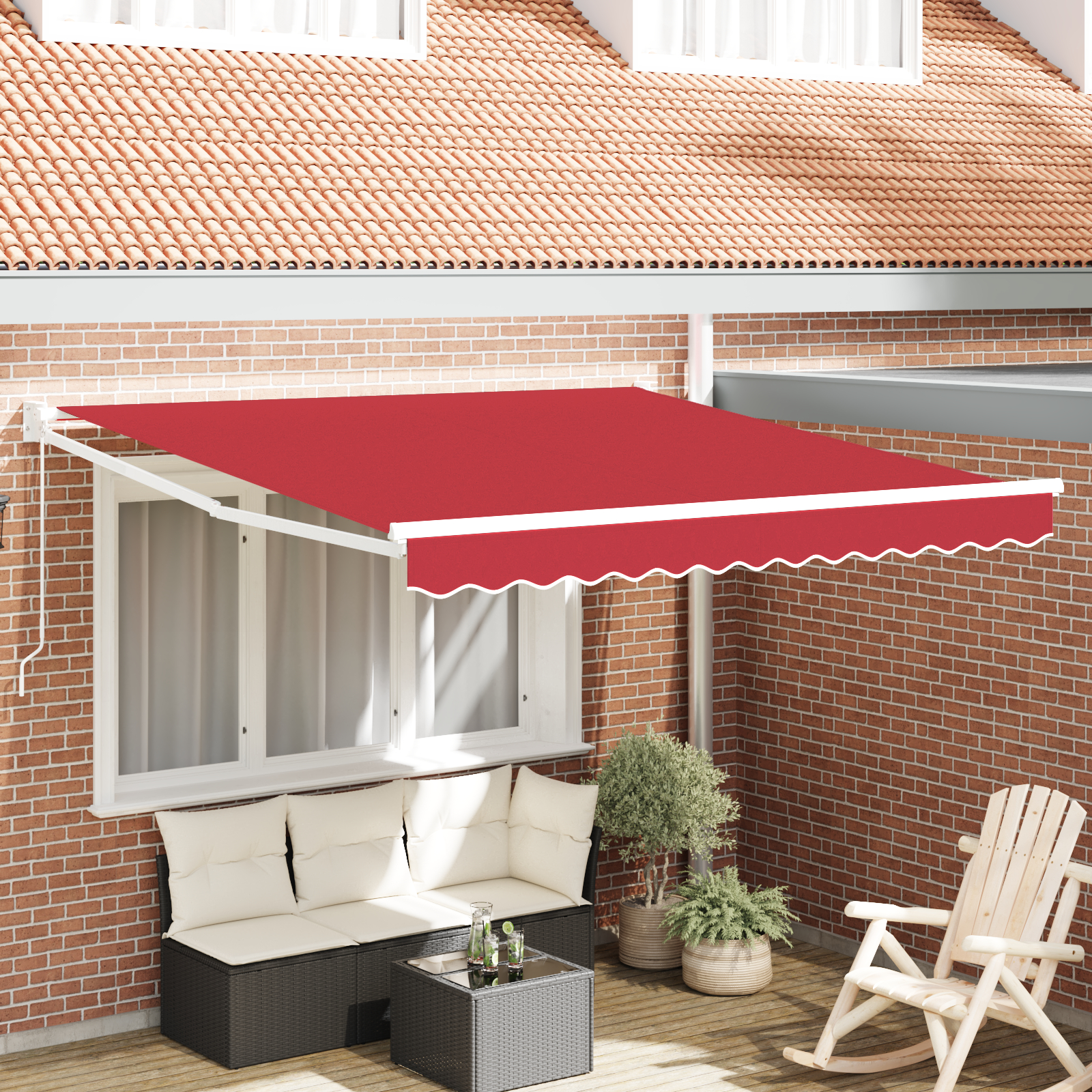 Marchiză manuală retractabilă roșie 350x250 cm Marchiză manuală retractabilă roșie 350x250 cm