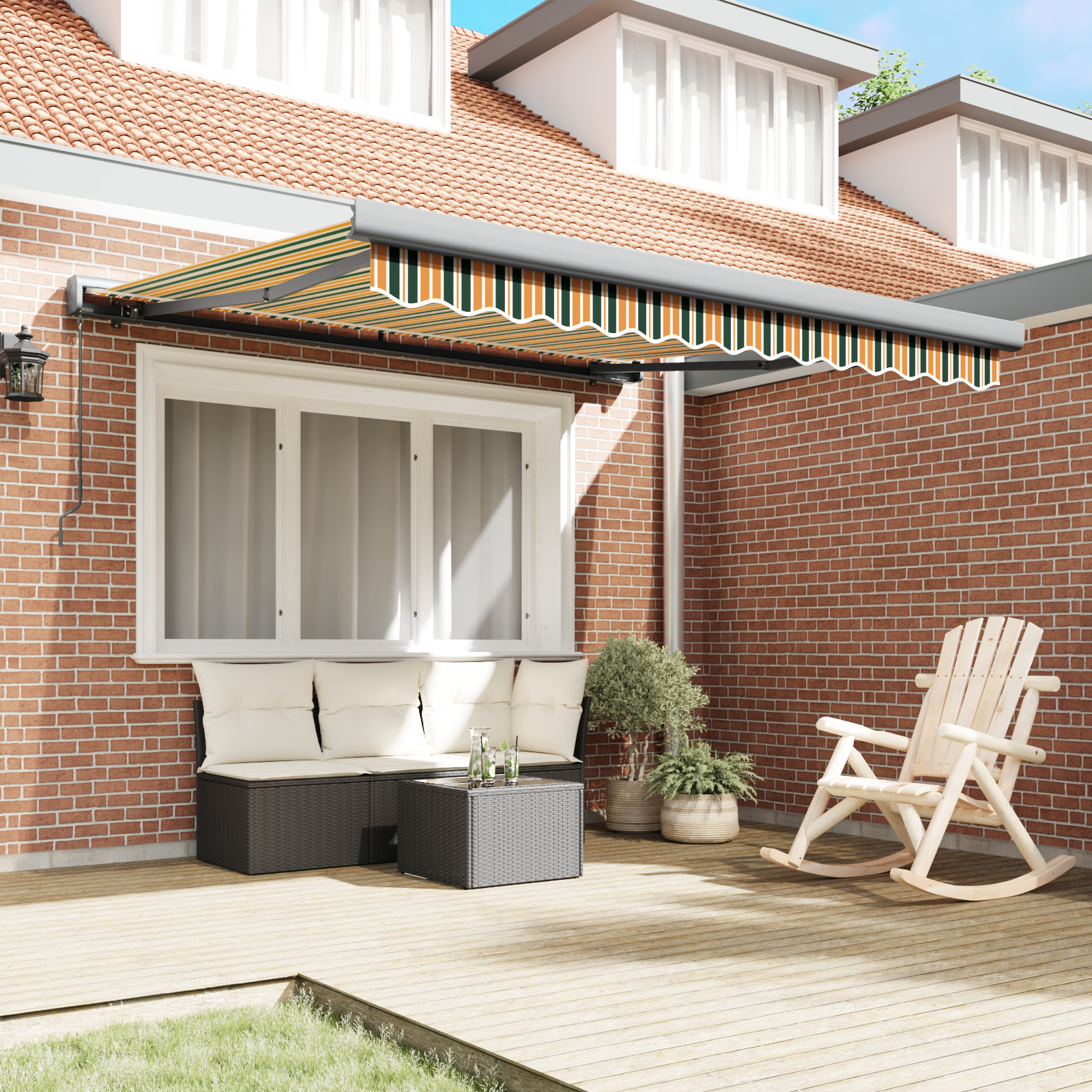 Marchiză manuală retractabilă vidaXL Verde și Galben 350x250 cm Marchiză manuală retractabilă vidaXL Verde și Galben 350x250 cm
