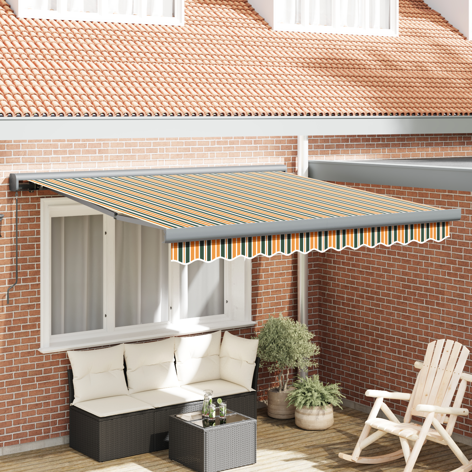 Marchiză manuală retractabilă vidaXL Verde și Galben 350x250 cm Marchiză manuală retractabilă vidaXL Verde și Galben 350x250 cm