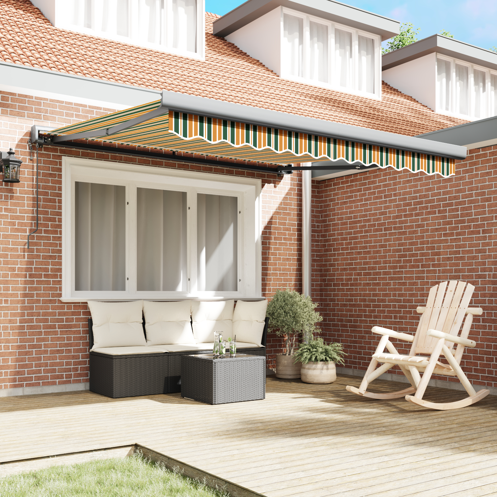 vidaXL Paravan Retractabil Automatic Verde și Galben 350 x 250 cm vidaXL Paravan Retractabil Automatic Verde și Galben 350 x 250 cm