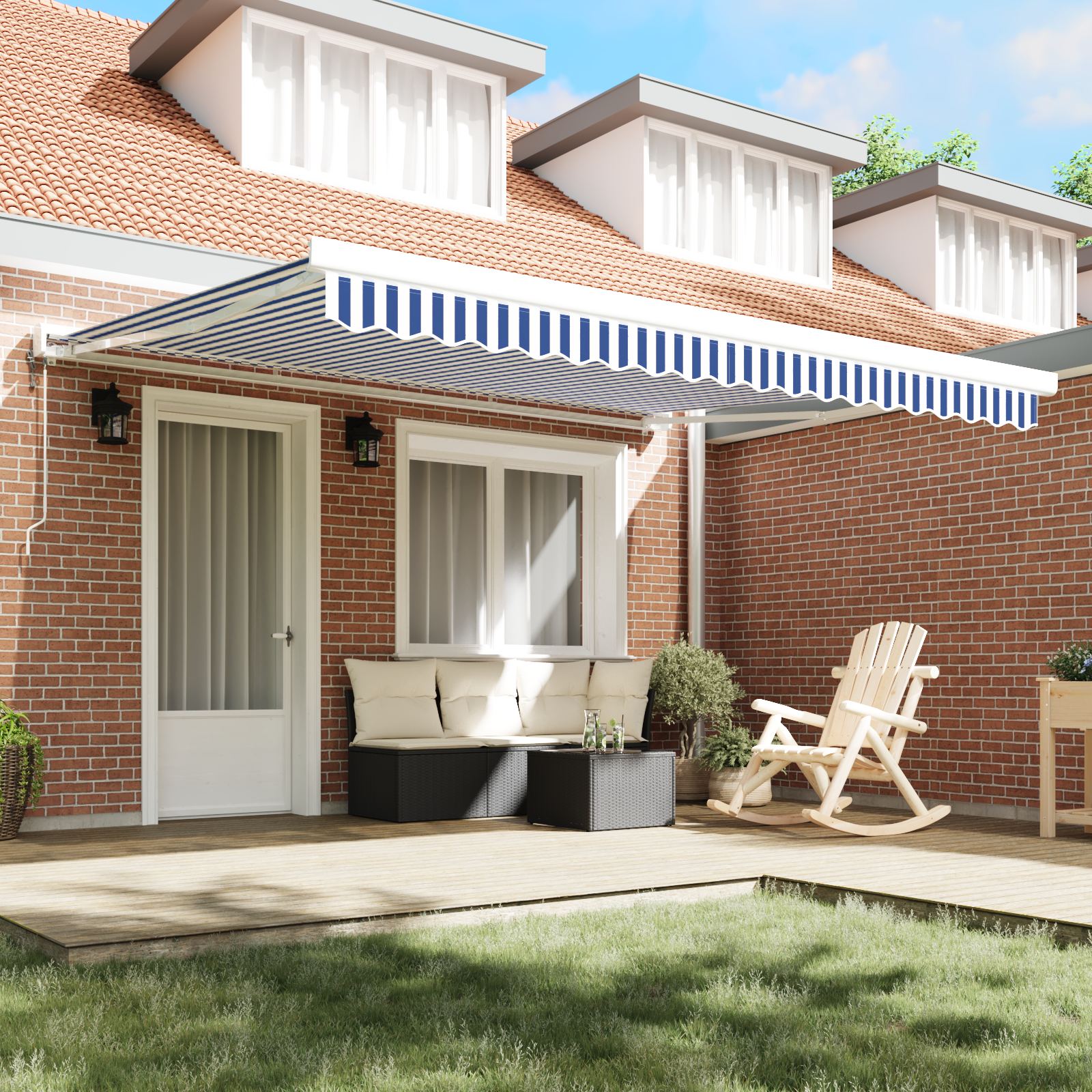 vidaXL Cortina Retractabilă Albastru și Alb 400 × 300 cm