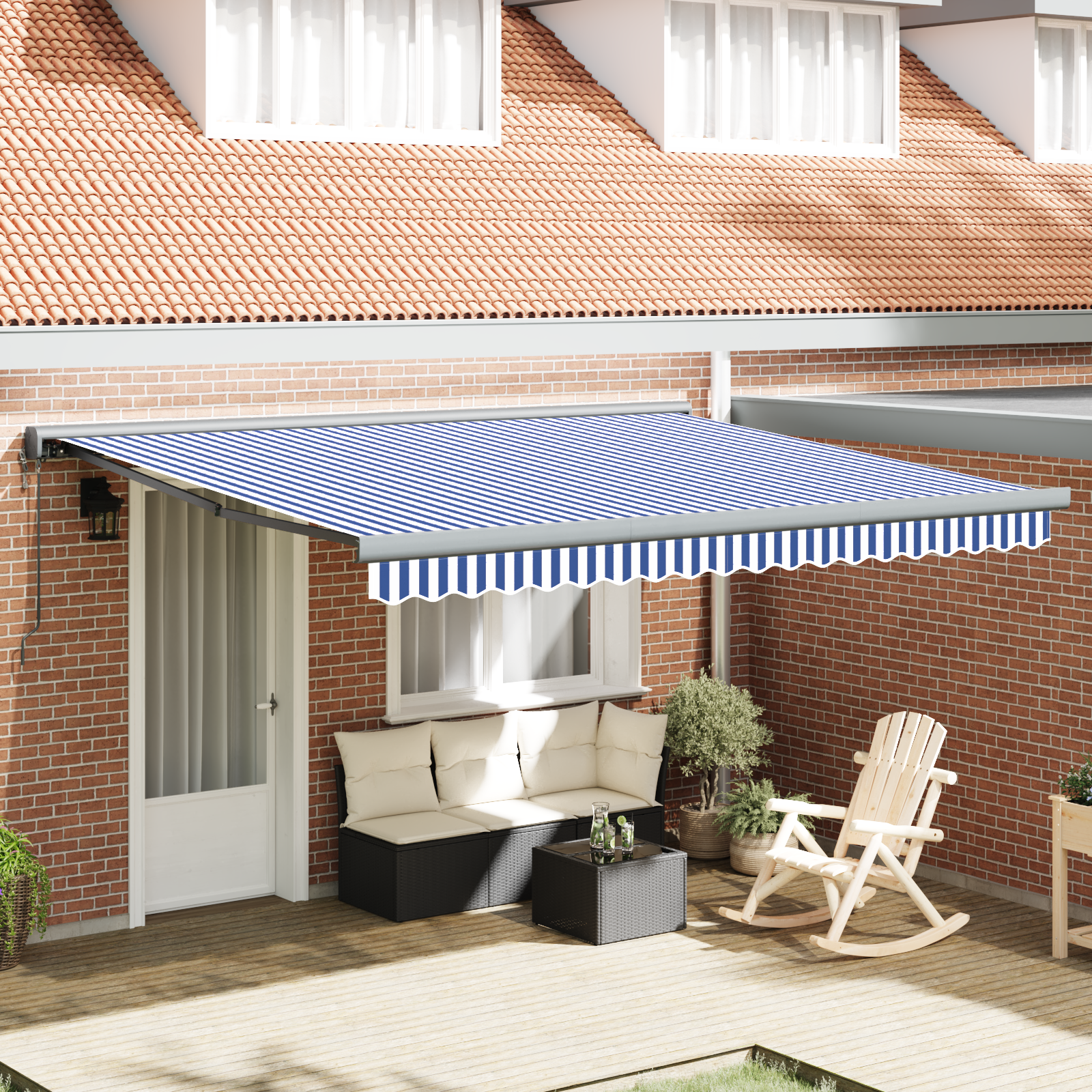vidaXL Cortina Retractabilă Manual Albastru și alb 400 × 300 cm vidaXL Cortina Retractabilă Manual Albastru și alb 400 × 300 cm