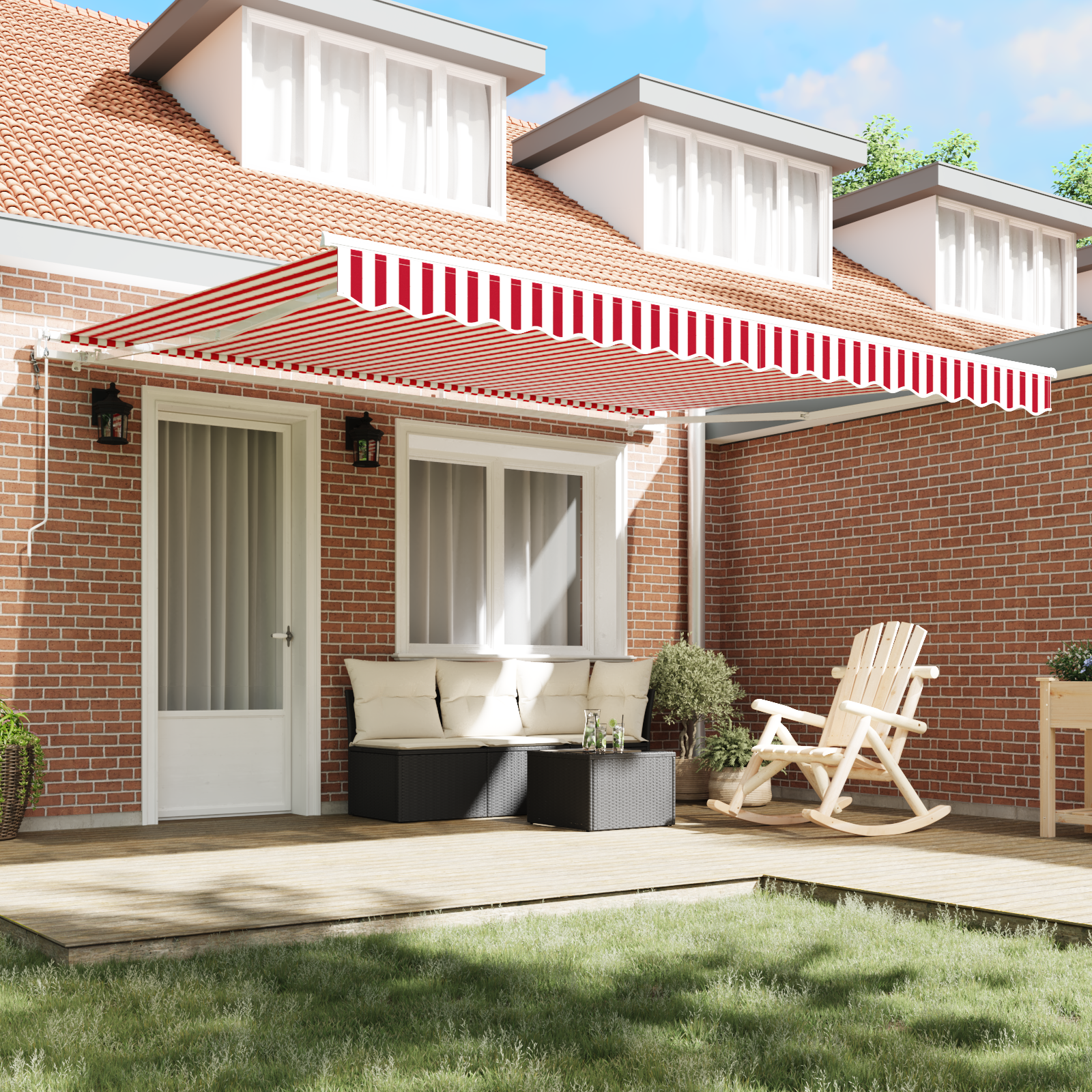 vidaXL Marchiză retractabilă Roșu și alb 400 × 300 cm Roșu și alb