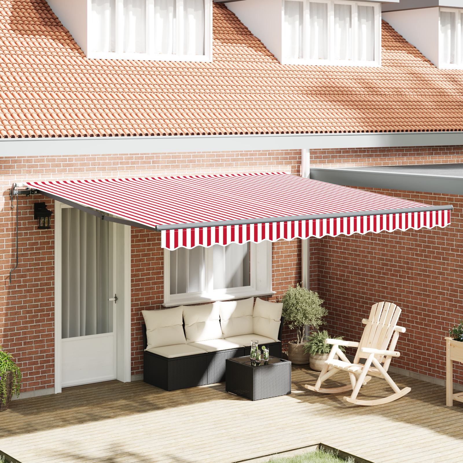 vidaXL Pergolă retractabilă automată cu dungi roșii și albe, 400 x 300 cm vidaXL Pergolă retractabilă automată cu dungi roșii și albe, 400 x 300 cm