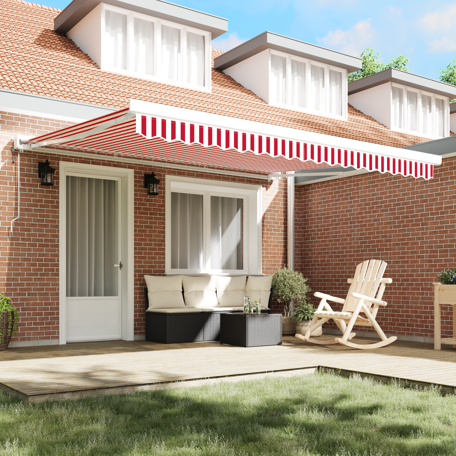 vidaXL Cortina Retractabilă Roșu și Alb 400 × 300 cm Stofă și Metal vidaXL Cortina Retractabilă Roșu și Alb 400 × 300 cm Stofă și Metal