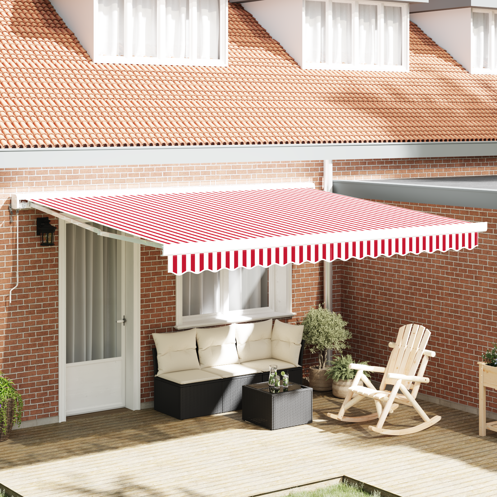 vidaXL Cortina Retractabilă Roșu și Alb 400 × 300 cm Stofă și Metal vidaXL Cortina Retractabilă Roșu și Alb 400 × 300 cm Stofă și Metal