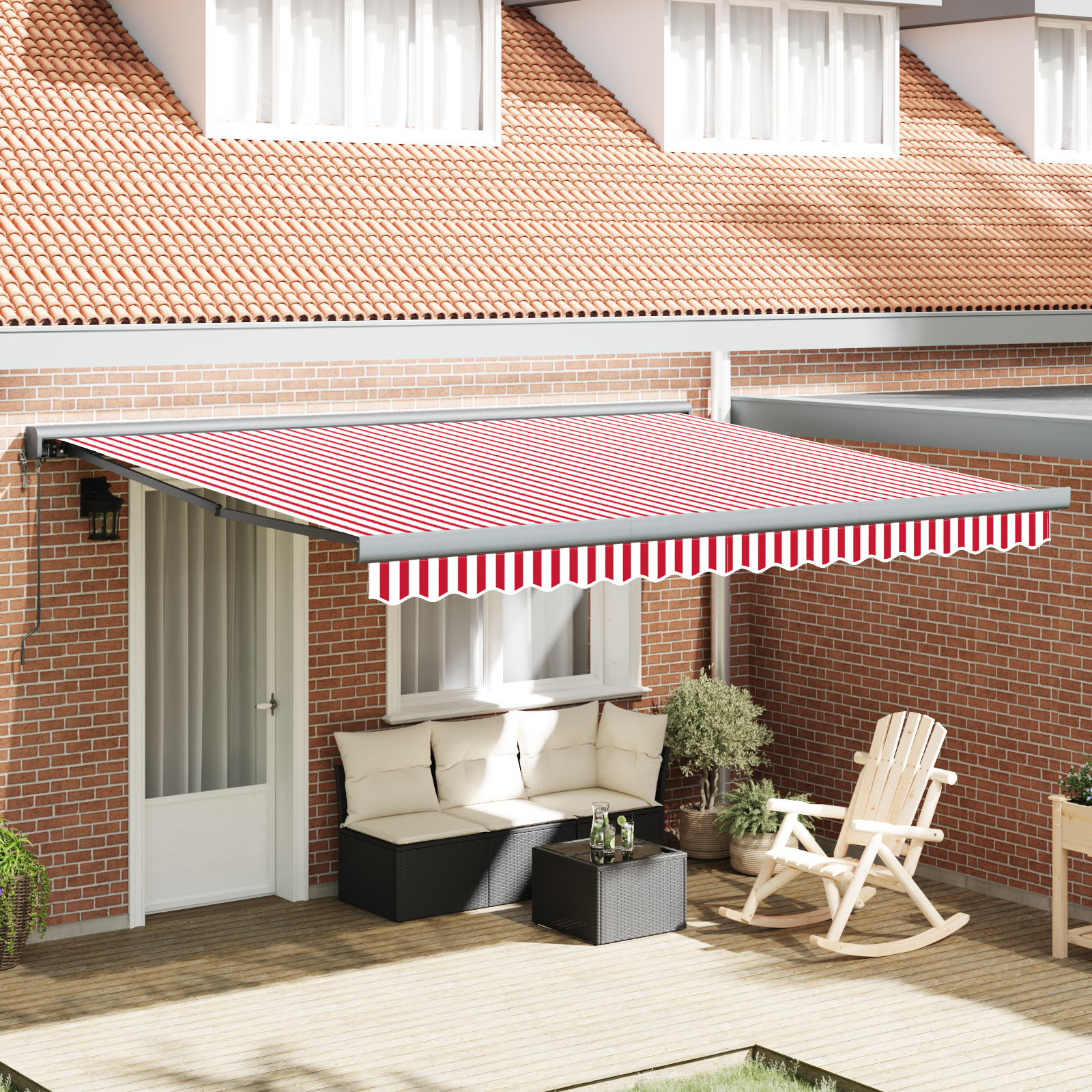 vidaXL Cortina Retractabilă Manual Roșu și alb 400 × 300 cm vidaXL Cortina Retractabilă Manual Roșu și alb 400 × 300 cm